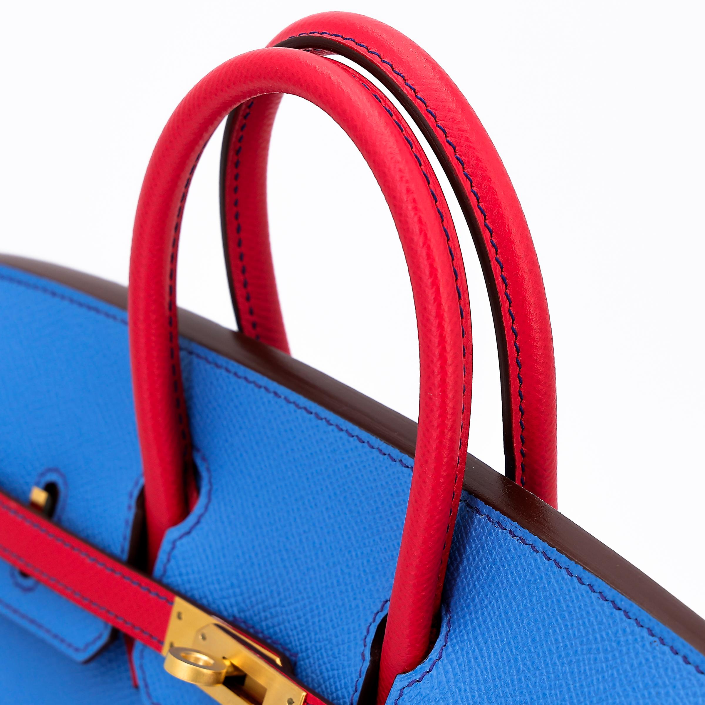 Unused ( Rank NS ) HERMÈS Special Order Birkin 25 HSS Bleu Paradis (2T) Bougainvillea (A5) Epsom Brushed Gold hardware X (2016) - 3