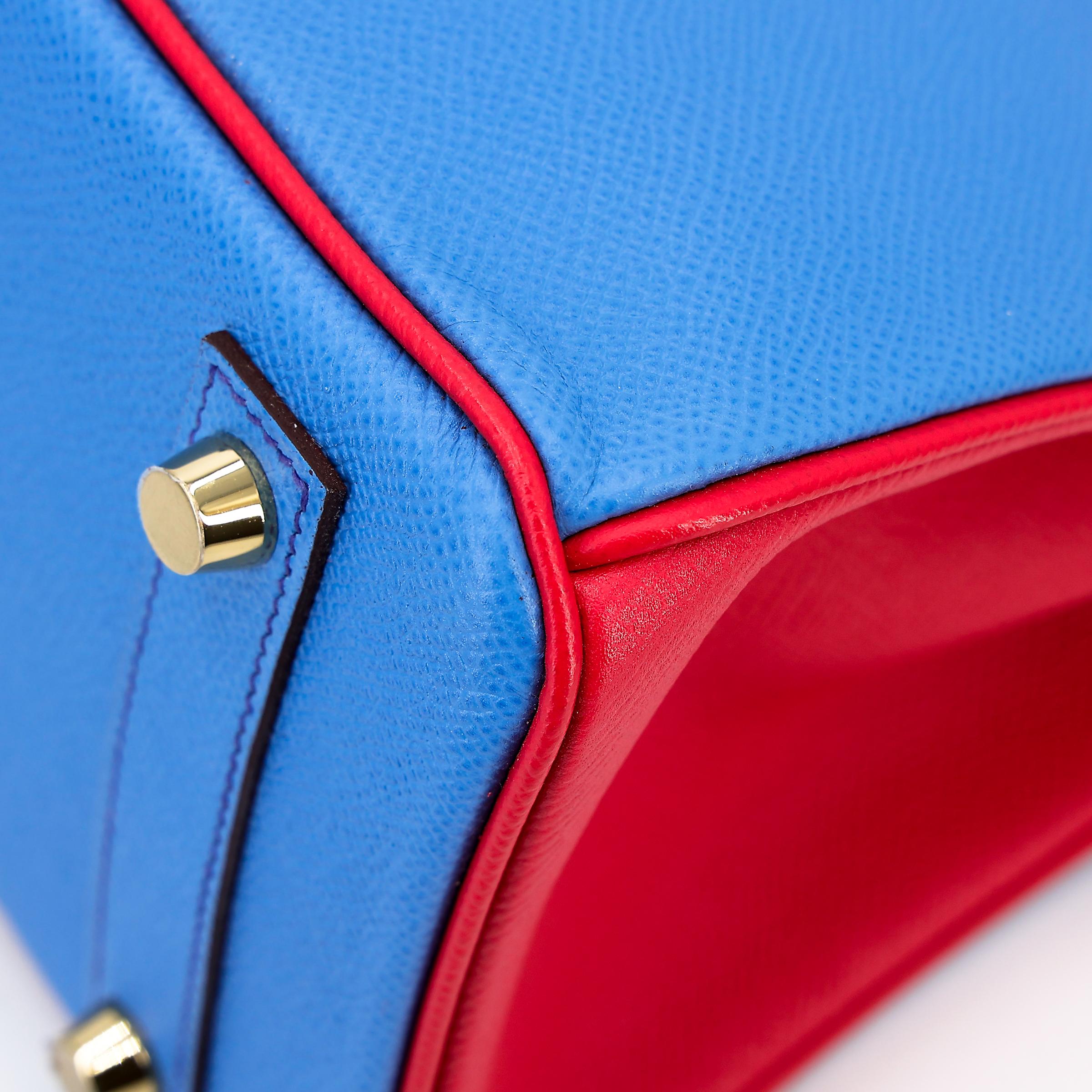 Unused ( Rank NS ) HERMÈS Special Order Birkin 25 HSS Bleu Paradis (2T) Bougainvillea (A5) Epsom Brushed Gold hardware X (2016) - 10