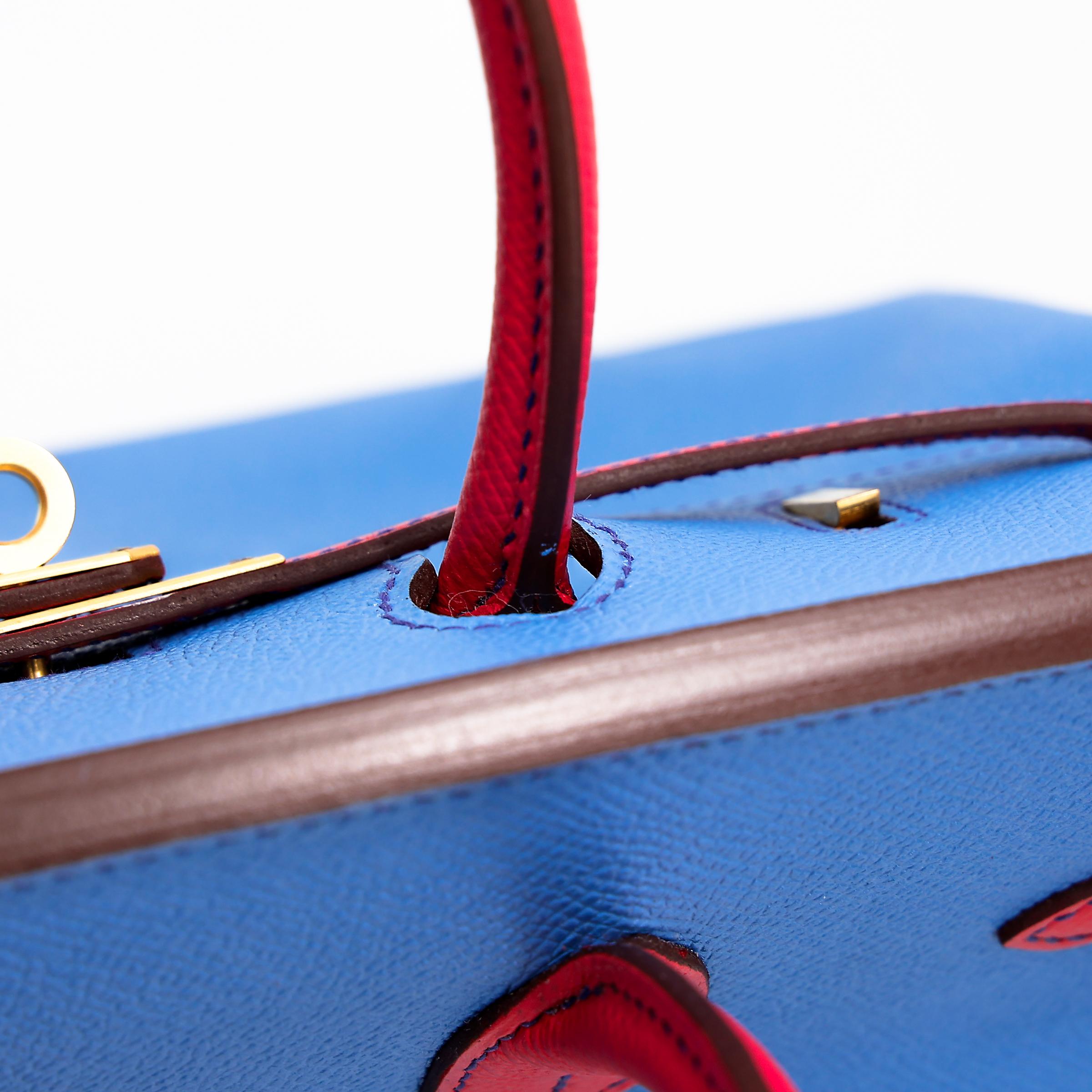 Unused ( Rank NS ) HERMÈS Special Order Birkin 25 HSS Bleu Paradis (2T) Bougainvillea (A5) Epsom Brushed Gold hardware X (2016) - 12