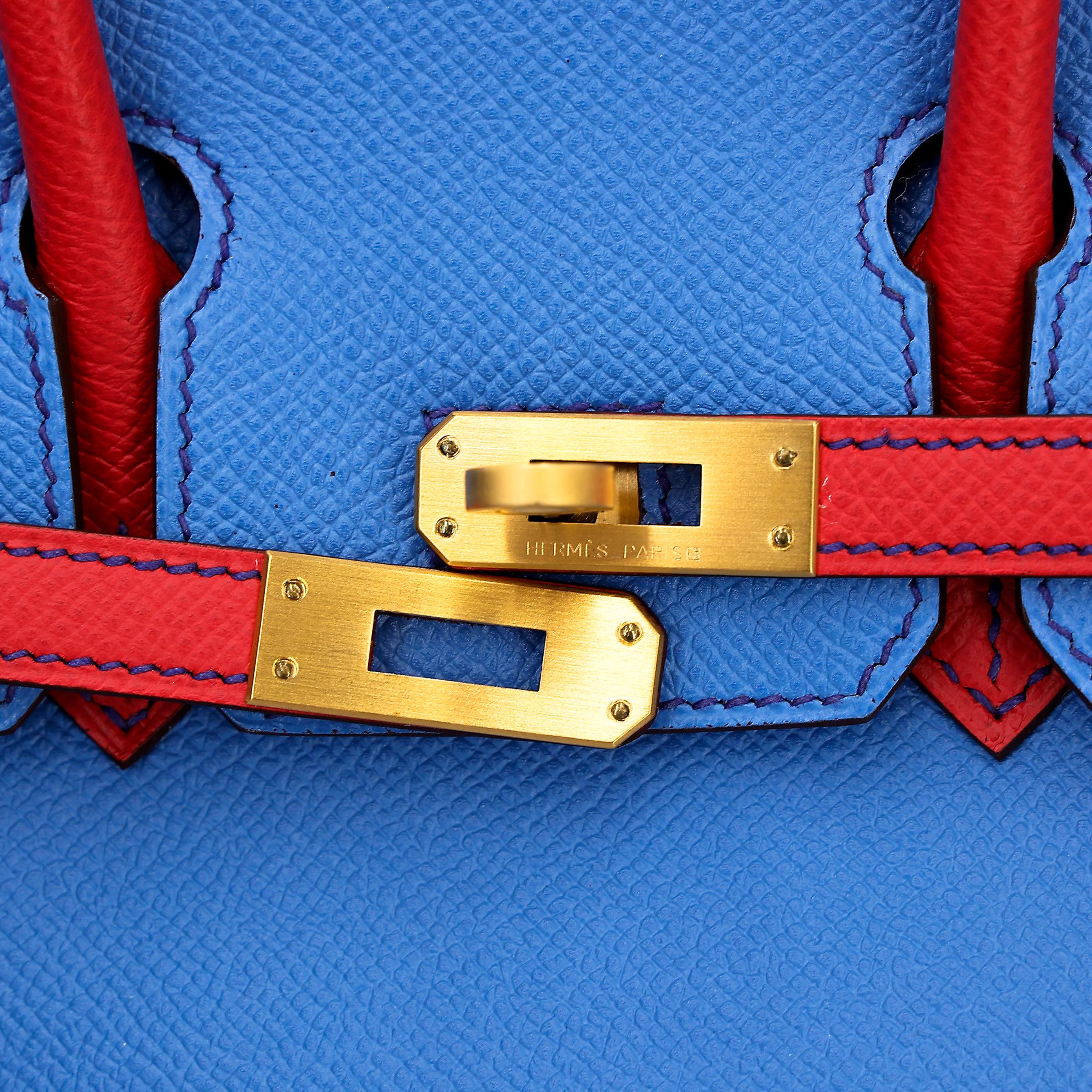 Unused ( Rank NS ) HERMÈS Special Order Birkin 25 HSS Bleu Paradis (2T) Bougainvillea (A5) Epsom Brushed Gold hardware X (2016) - 14