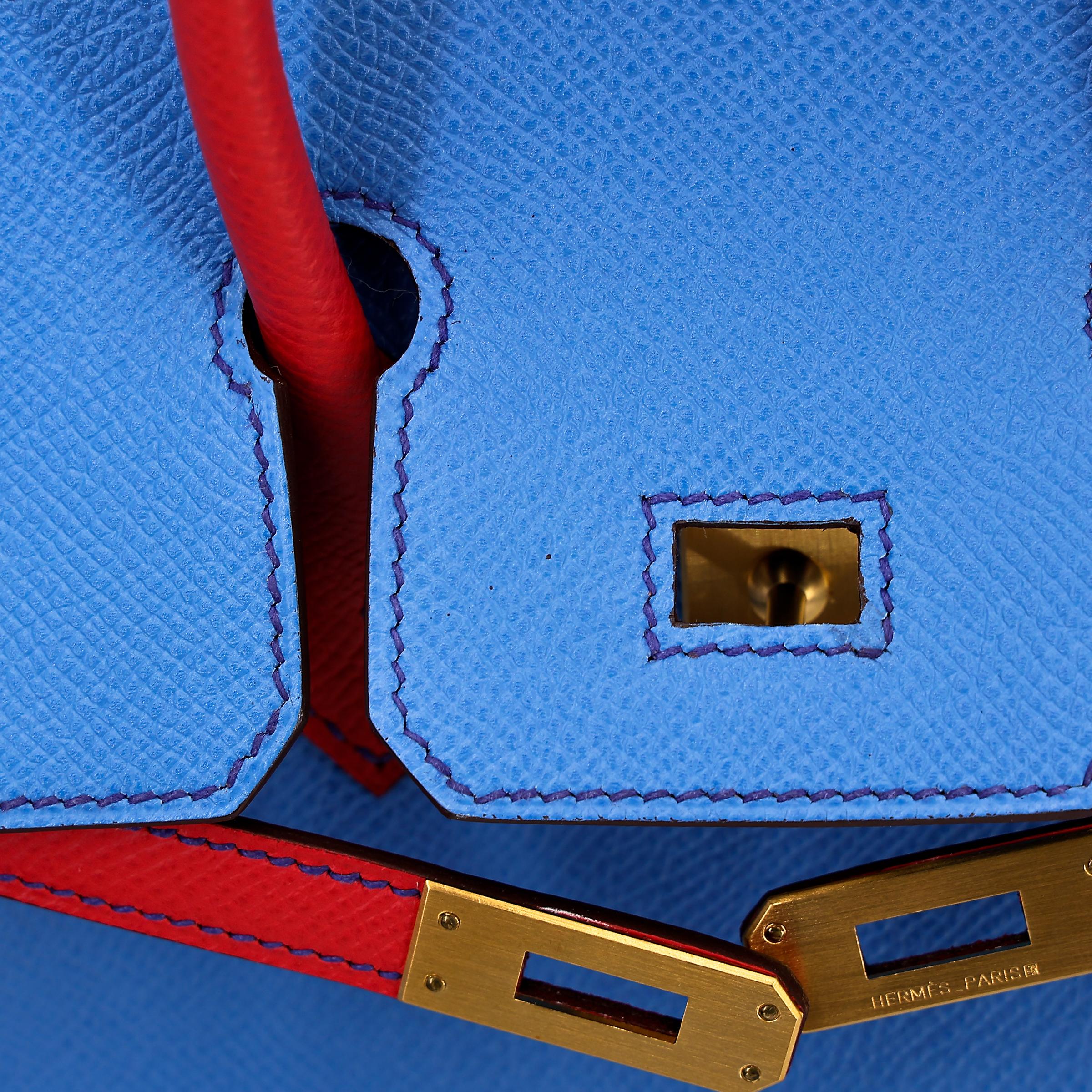 Unused ( Rank NS ) HERMÈS Special Order Birkin 25 HSS Bleu Paradis (2T) Bougainvillea (A5) Epsom Brushed Gold hardware X (2016) - 16