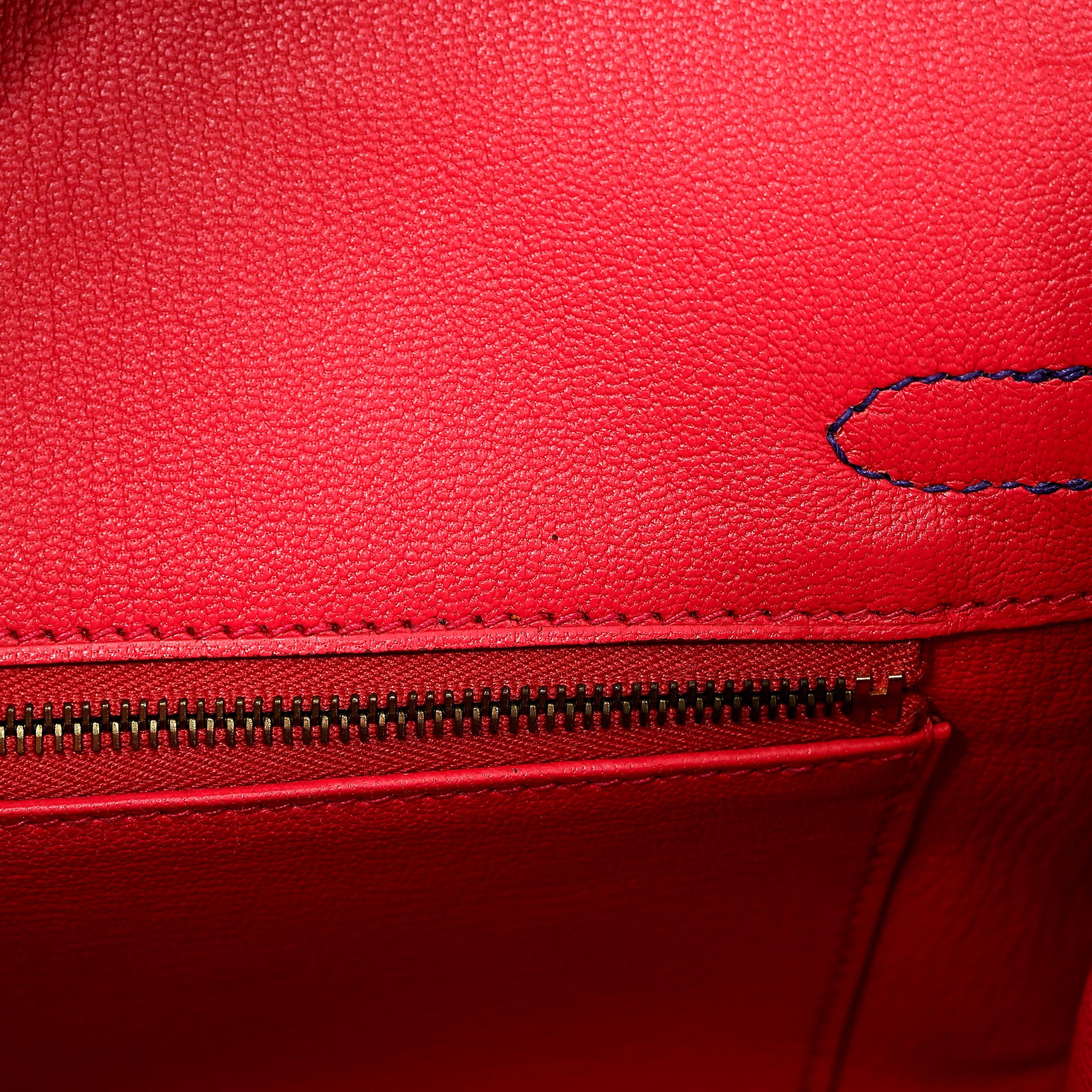 Unused ( Rank NS ) HERMÈS Special Order Birkin 25 HSS Bleu Paradis (2T) Bougainvillea (A5) Epsom Brushed Gold hardware X (2016) - 18