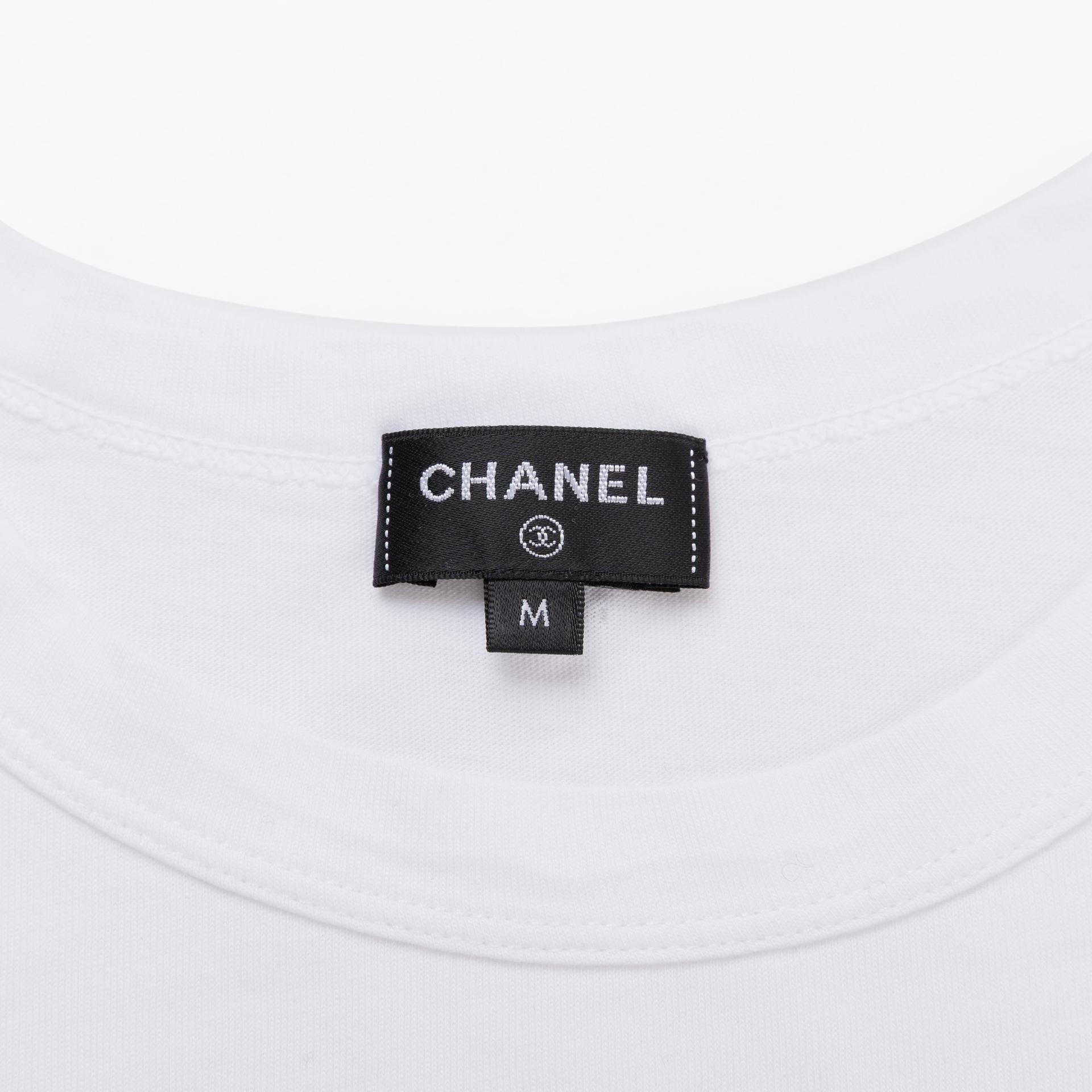 Excellent ( Rank SA ) CHANEL CHANEL CC Rhinestone Camisole Tops Black White Cotton - 4
