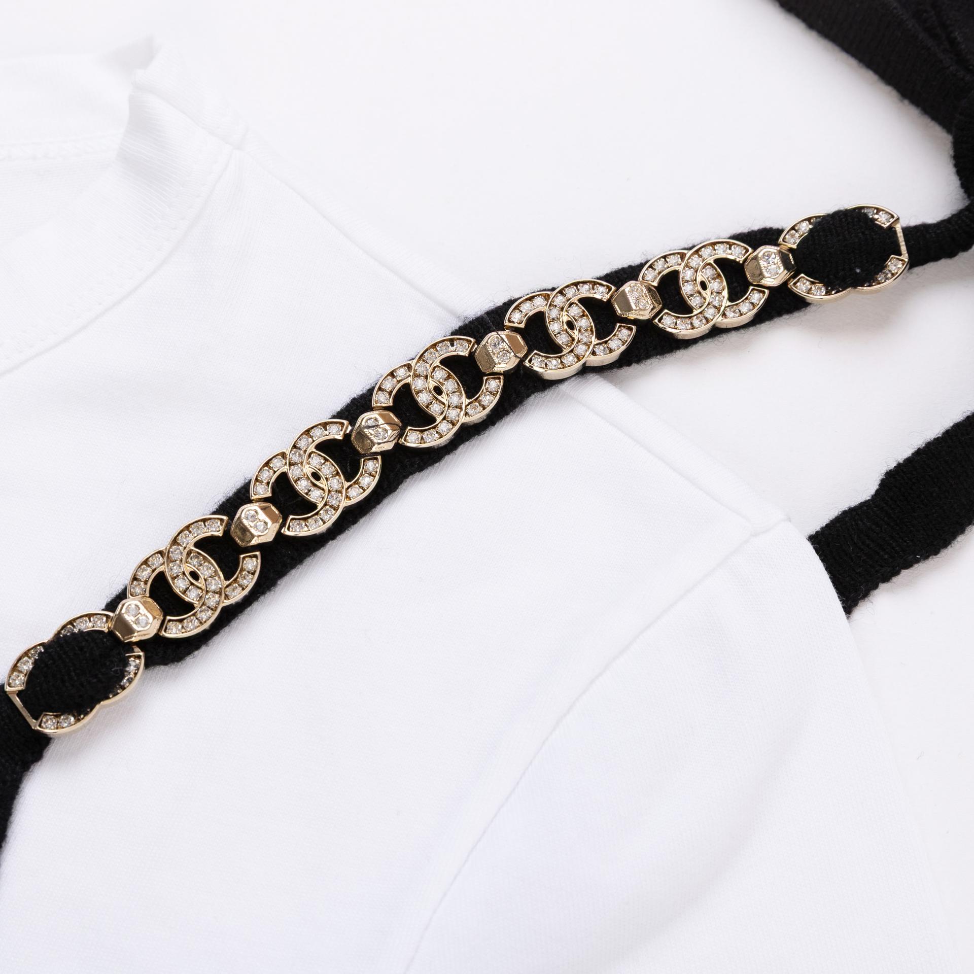 Excellent ( Rank SA ) CHANEL CHANEL CC Rhinestone Camisole Tops Black White Cotton - 7