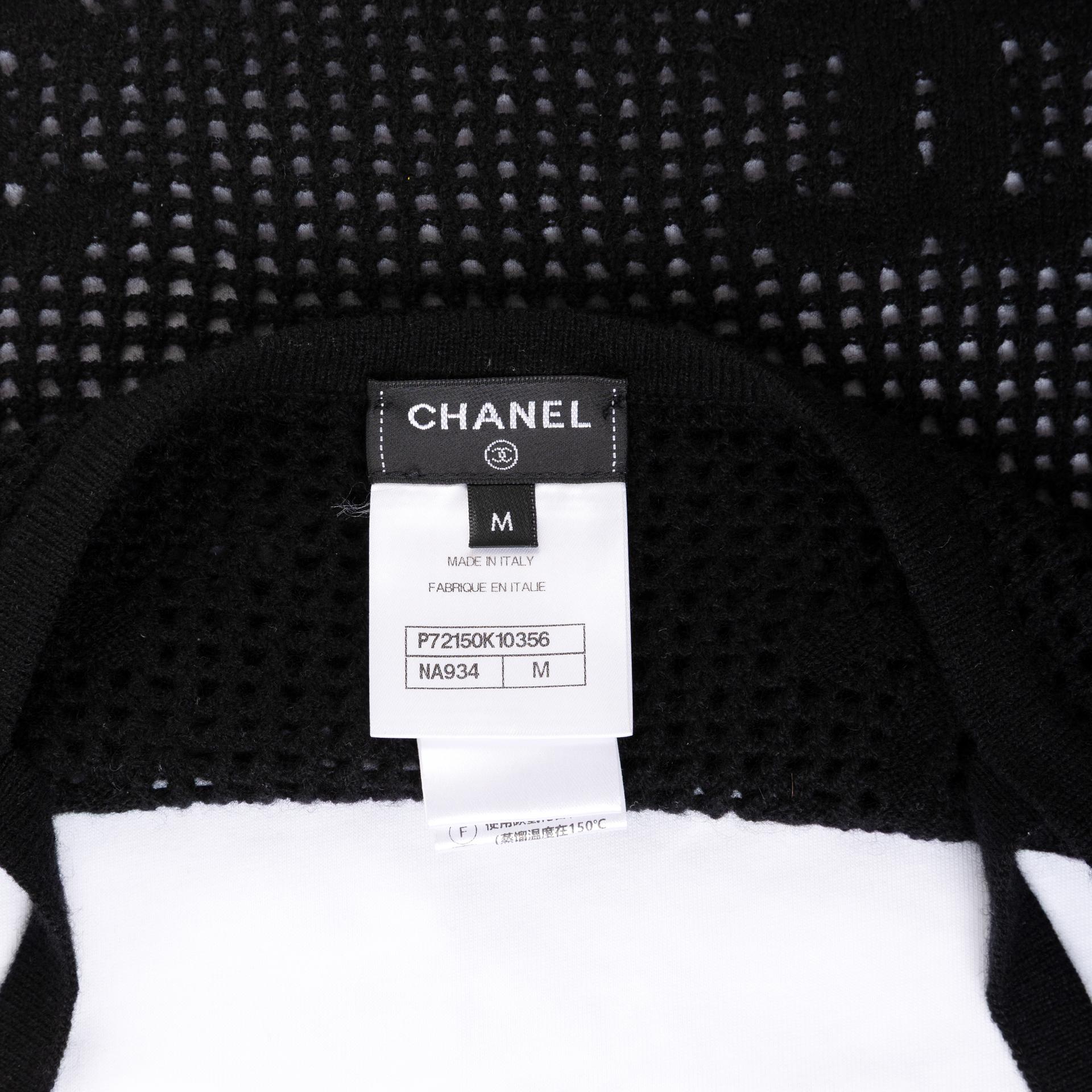 Excellent ( Rank SA ) CHANEL CHANEL CC Rhinestone Camisole Tops Black White Cotton - 8