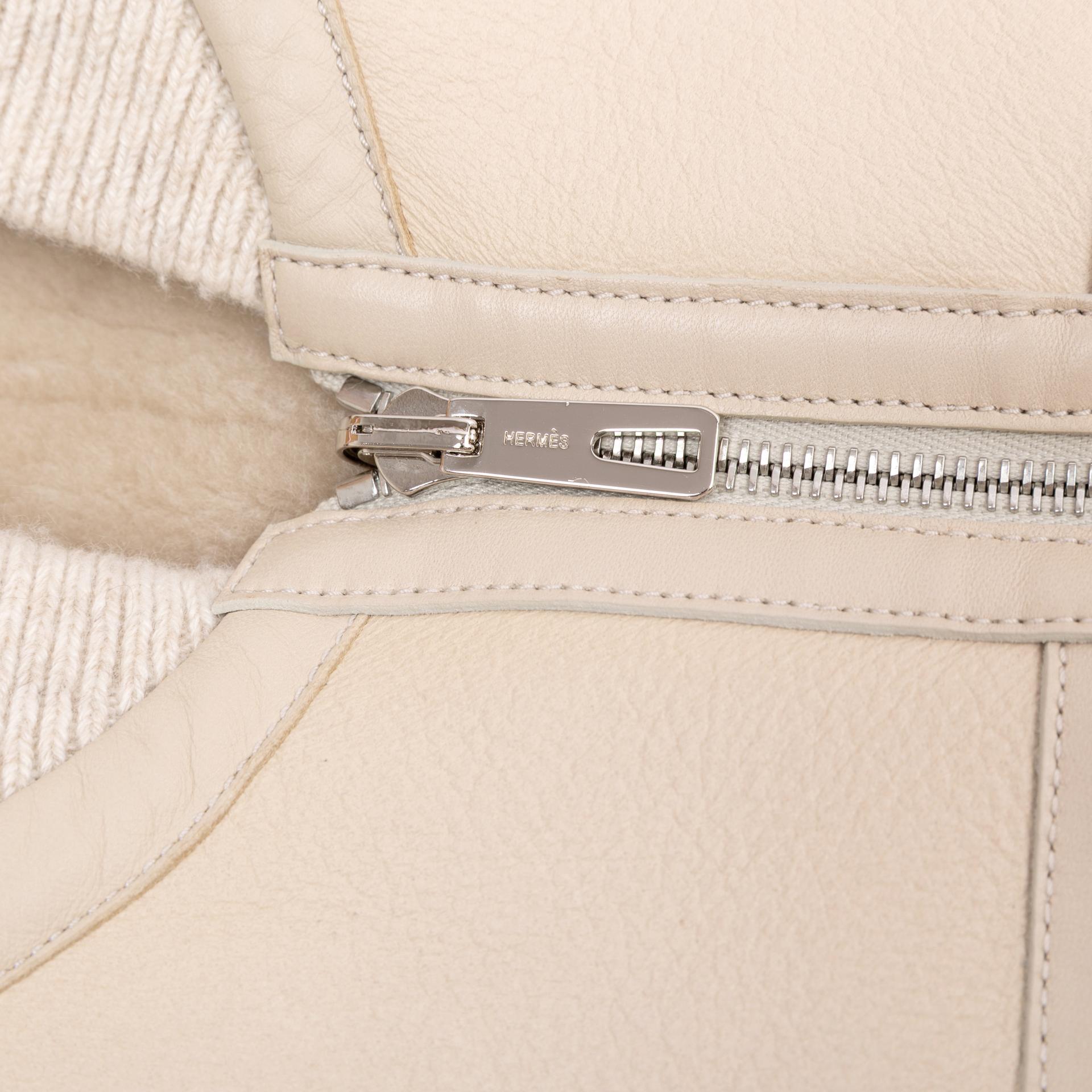Excellent ( Rank SA ) HERMÈS Reversible Lambskin Shearling Coat Beige - 12