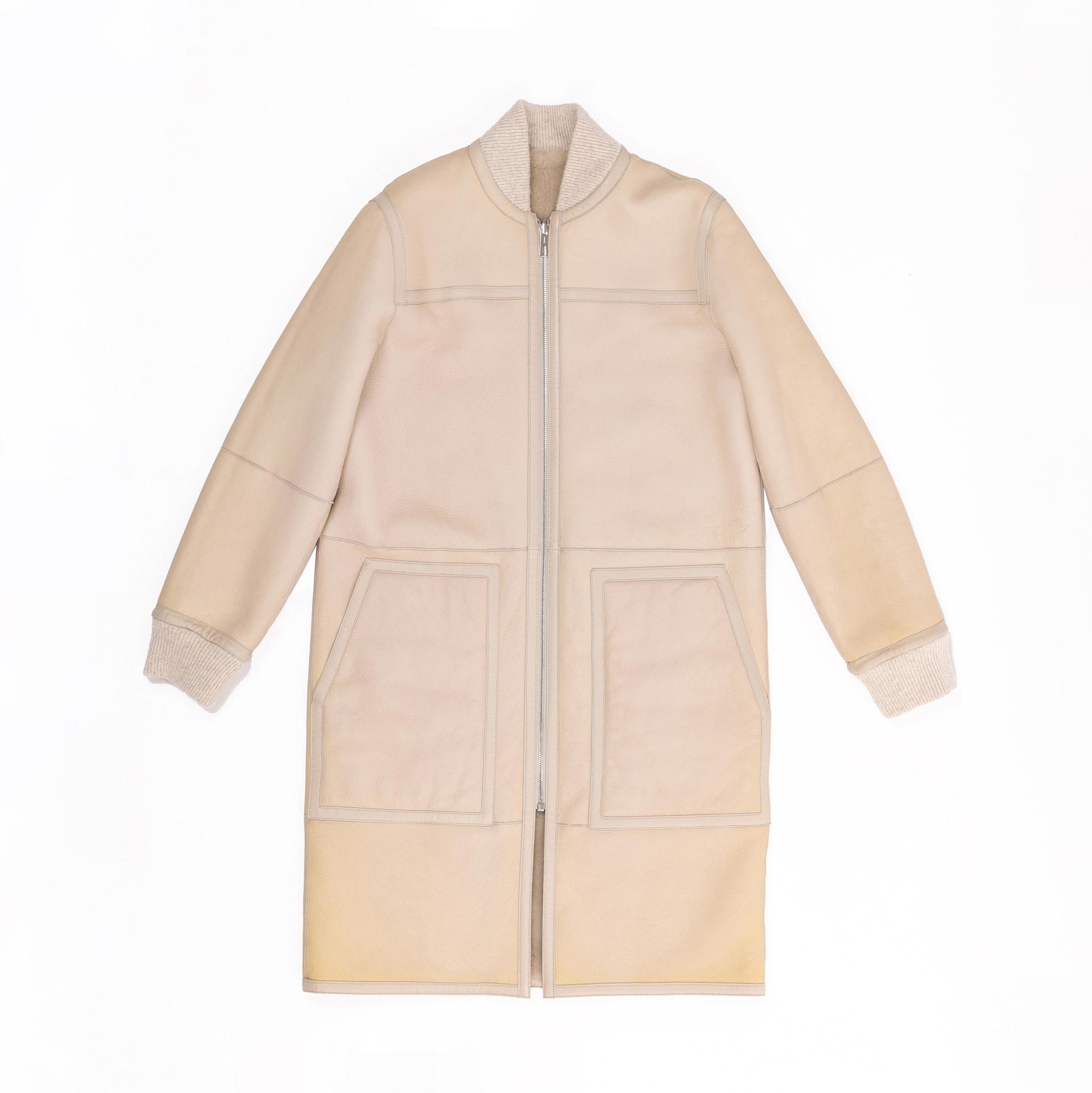 Excellent ( Rank SA ) HERMÈS Reversible Lambskin Shearling Coat Beige - 8