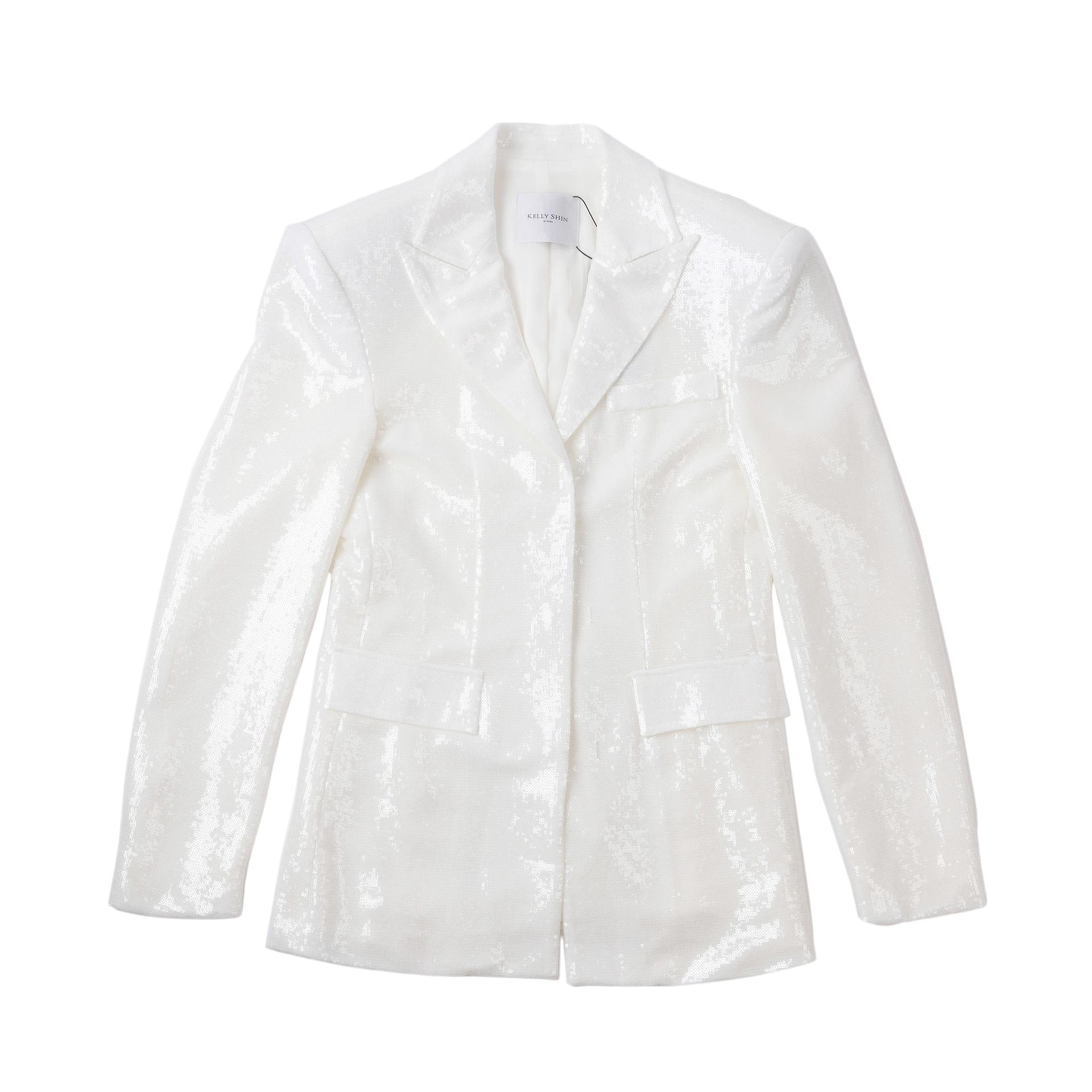 Unused ( Rank NS )KELLY SHIN Sequin Jacket Ivory White - 1