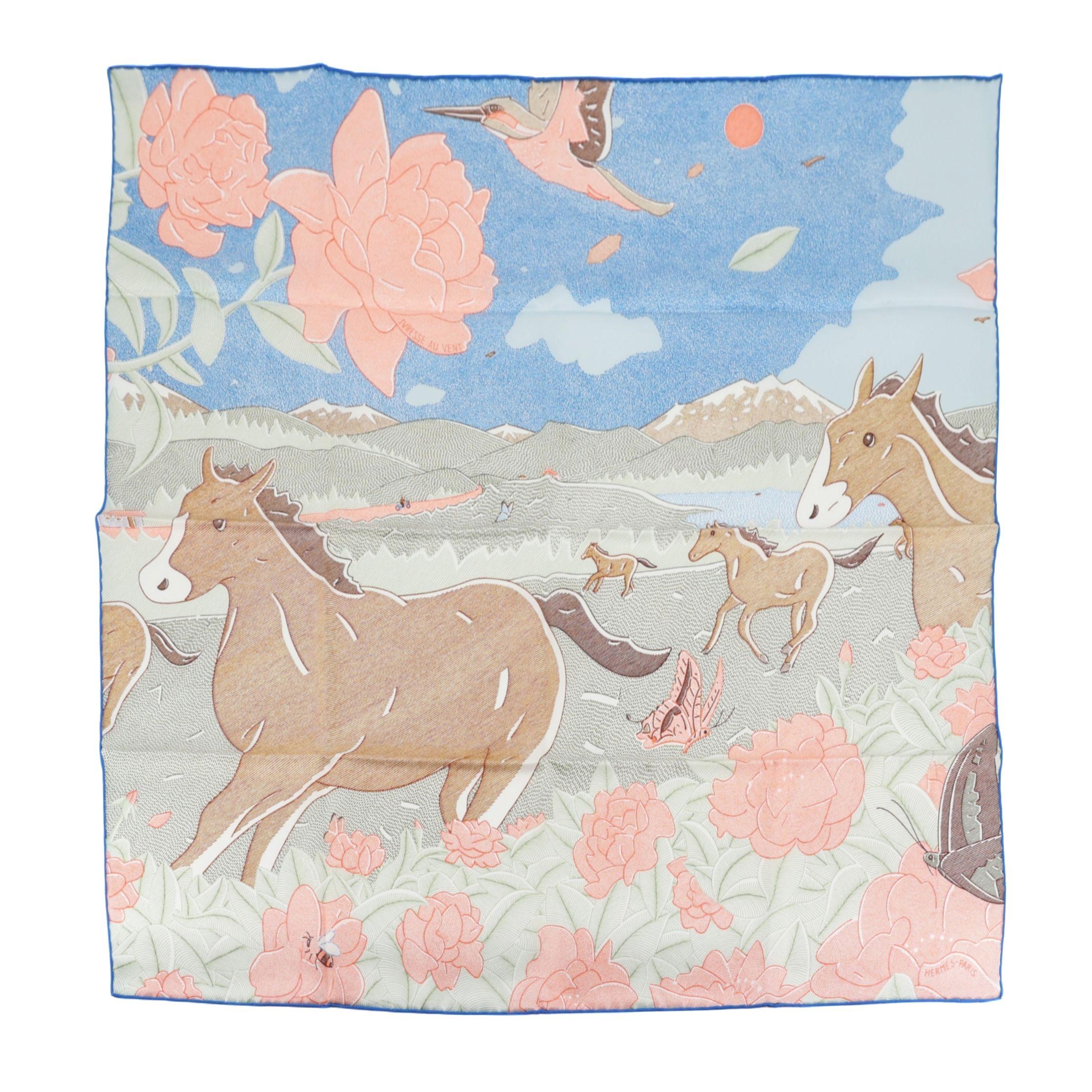 Carre 70 scarf Ivresse Au Vent Brown Beige Pink Blue