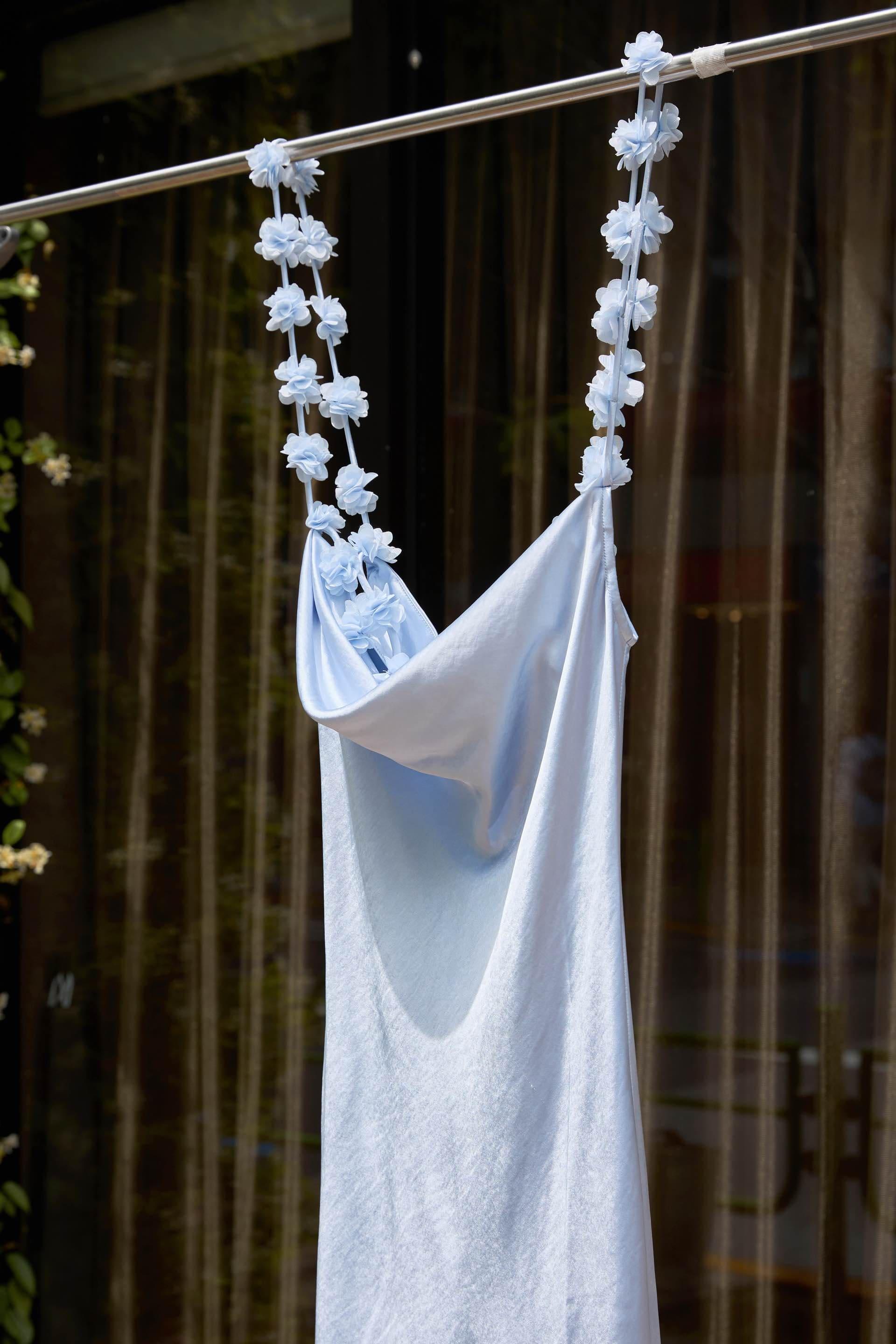 Unused ( Rank NS )SELF-PORTRAIT Blue Satin Flower Maxi Dress Blue - 8