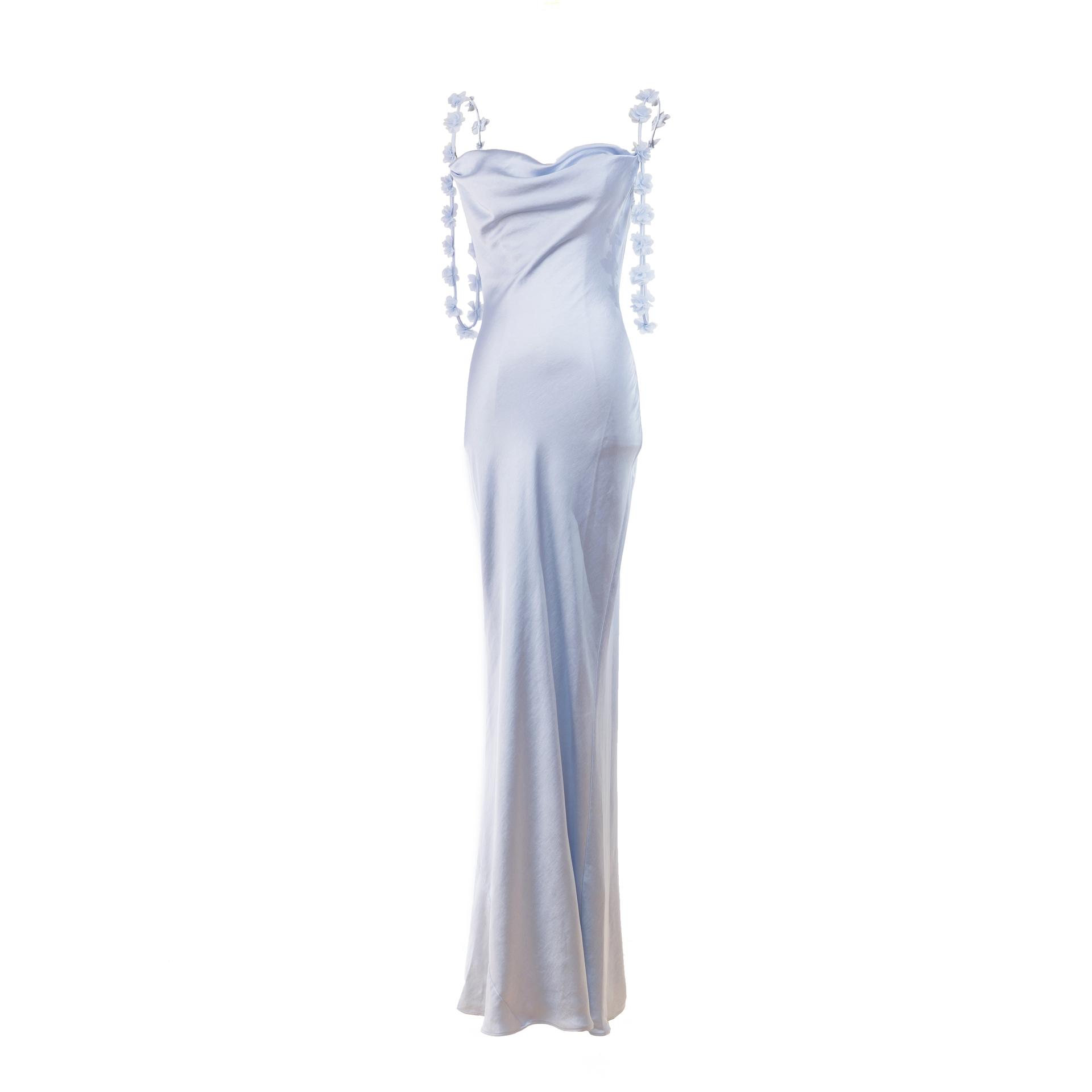 Unused ( Rank NS )SELF-PORTRAIT Blue Satin Flower Maxi Dress Blue - 1