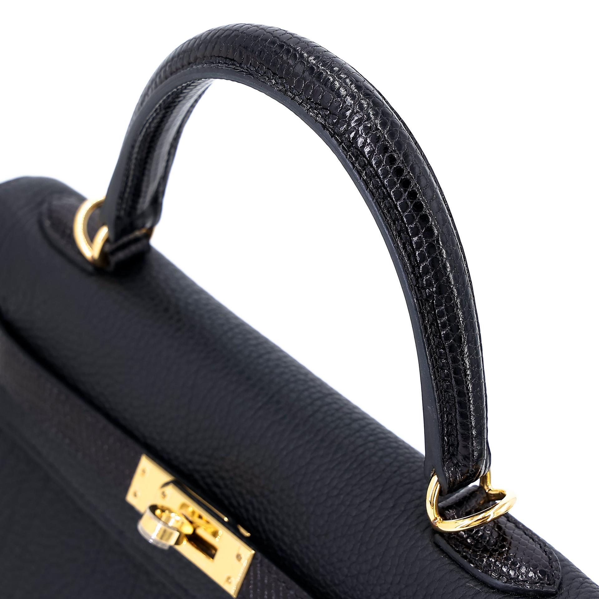 Very Good ( Rank A) HERMÈS Kelly 25 Touch Black (89) Togo Lizard Gold hardware Z (2021) - 3