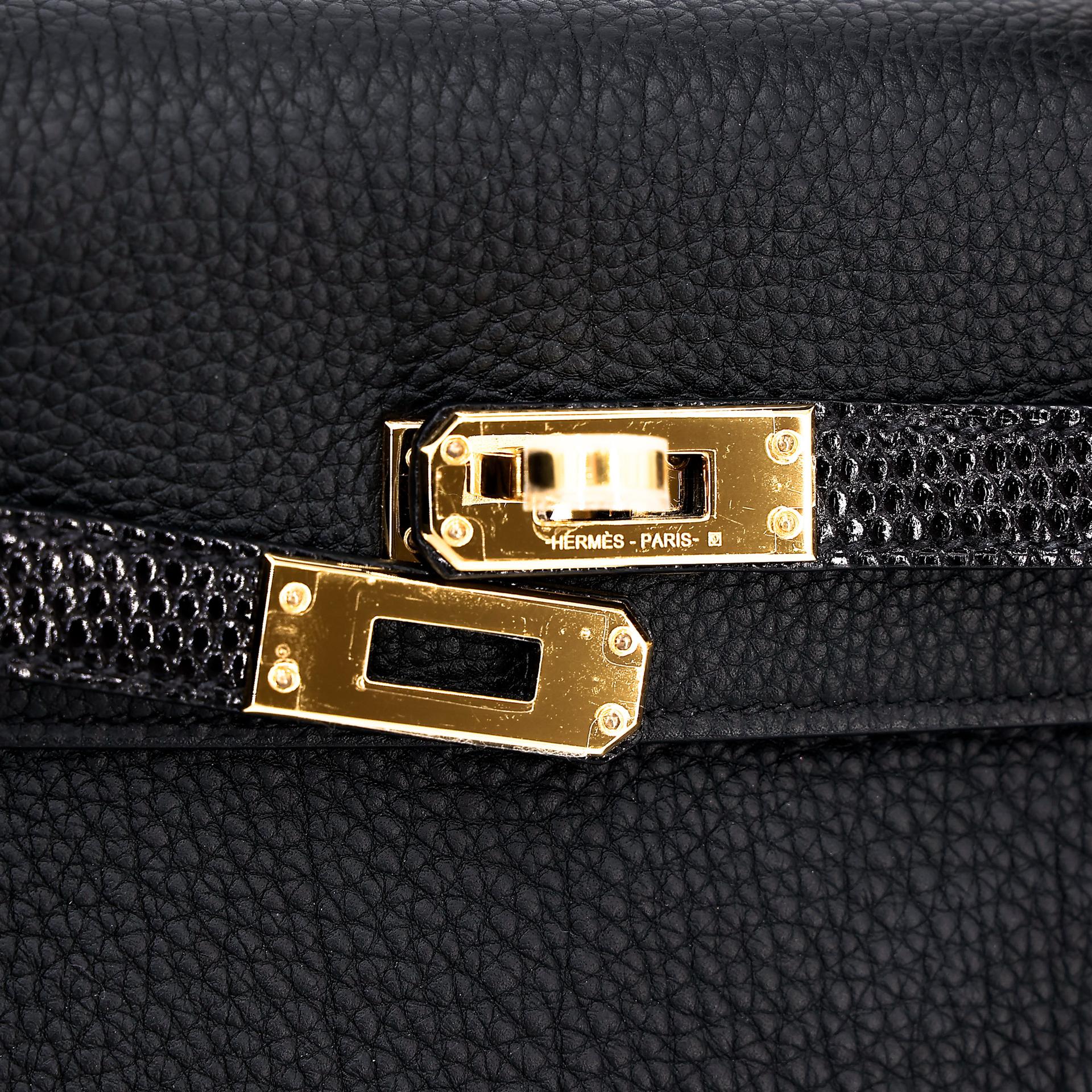 Very Good ( Rank A) HERMÈS Kelly 25 Touch Black (89) Togo Lizard Gold hardware Z (2021) - 12