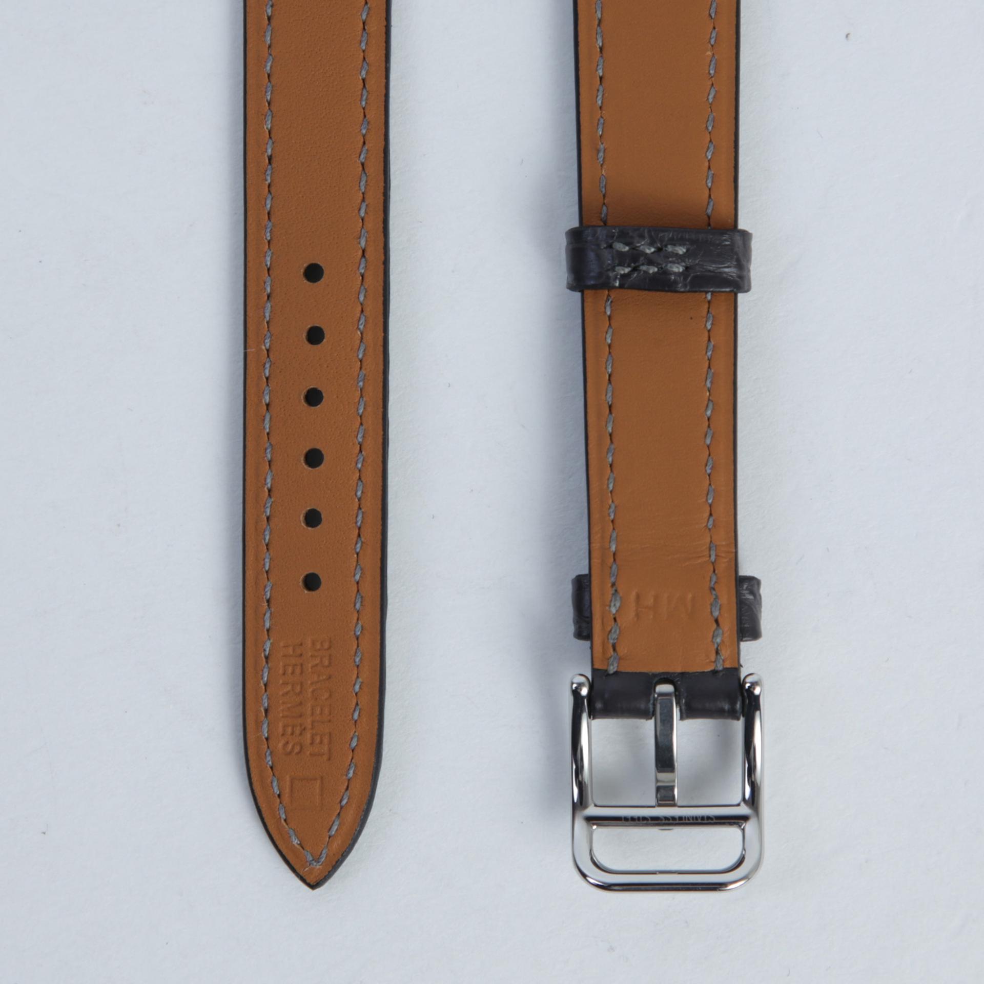Unused ( Rank NS ) HERMÈS Double Tour Leather Watch Strap Graphite (88) Alligator Palladium hardware D (2019) - 3