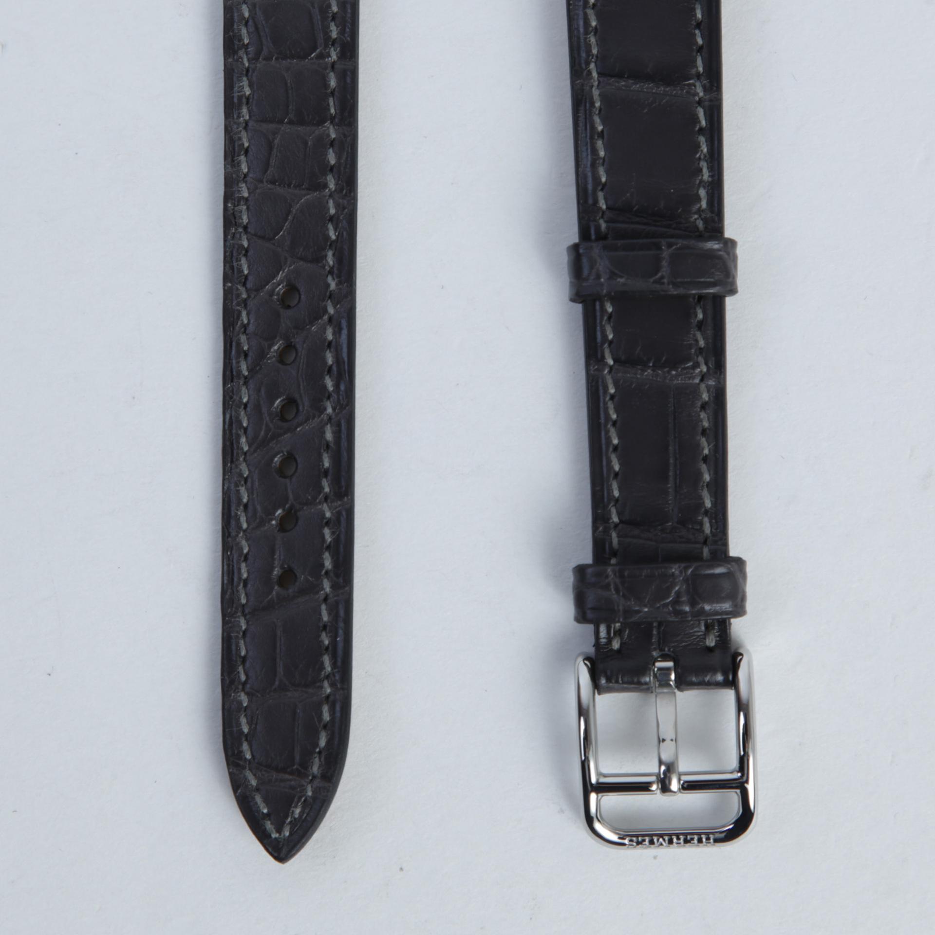 Unused ( Rank NS ) HERMÈS Double Tour Leather Watch Strap Graphite (88) Alligator Palladium hardware D (2019) - 4