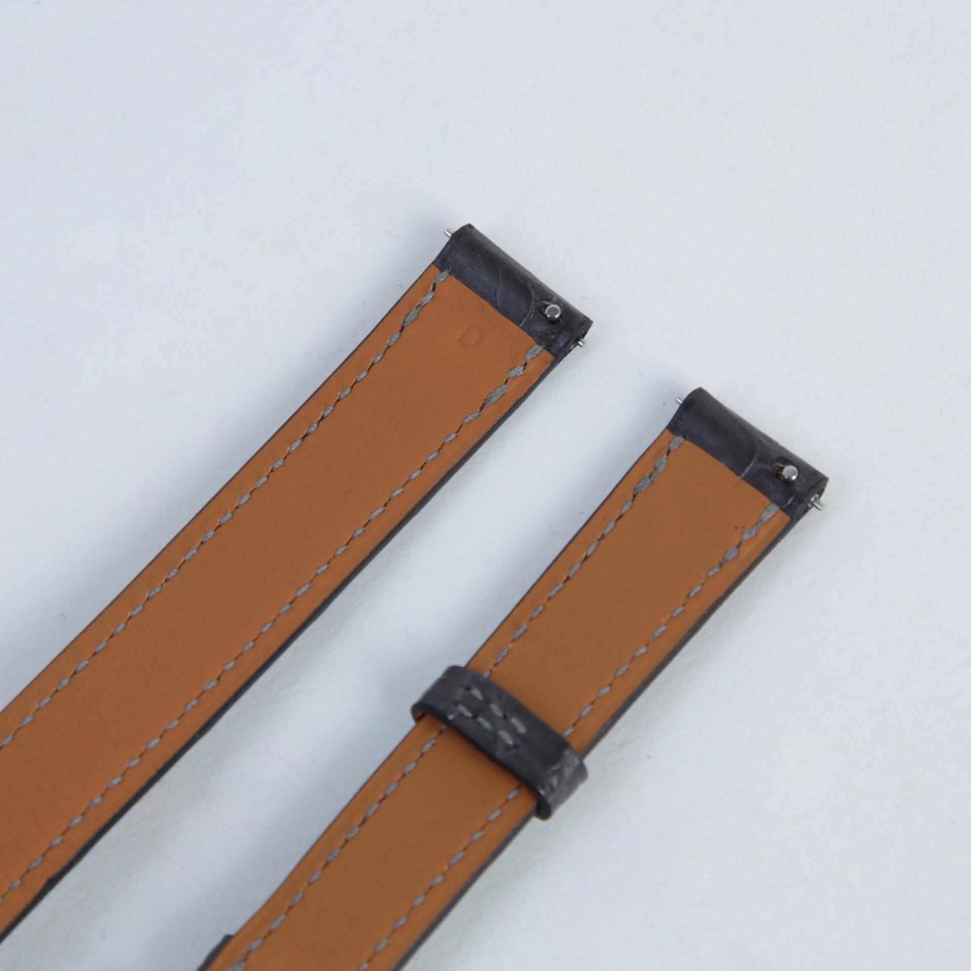 Unused ( Rank NS ) HERMÈS Double Tour Leather Watch Strap Graphite (88) Alligator Palladium hardware D (2019) - 5