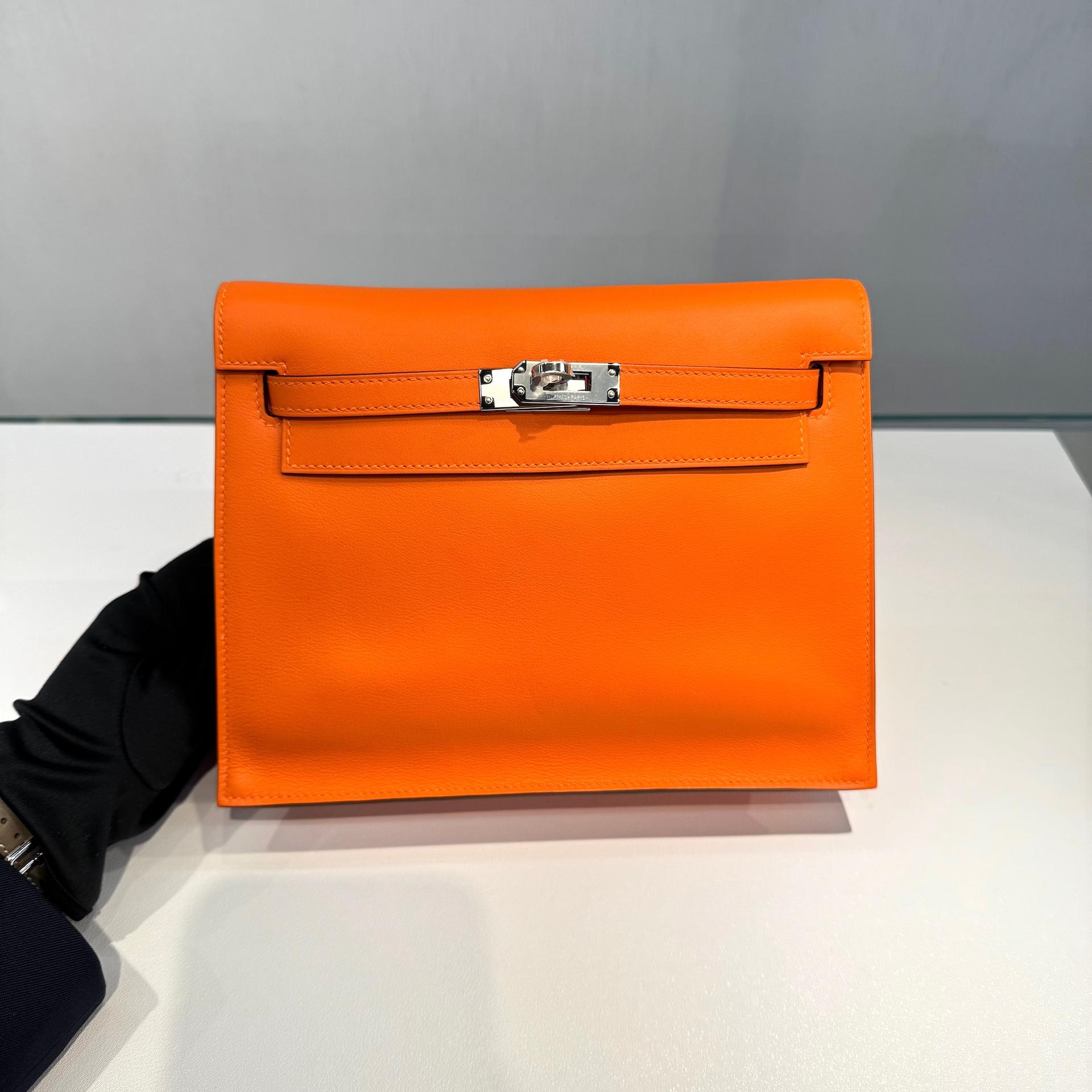 Brand New ( Rank N ) HERMÈS Kelly Danse Orange (93) Swift Palladium hardware W (2024) - 16