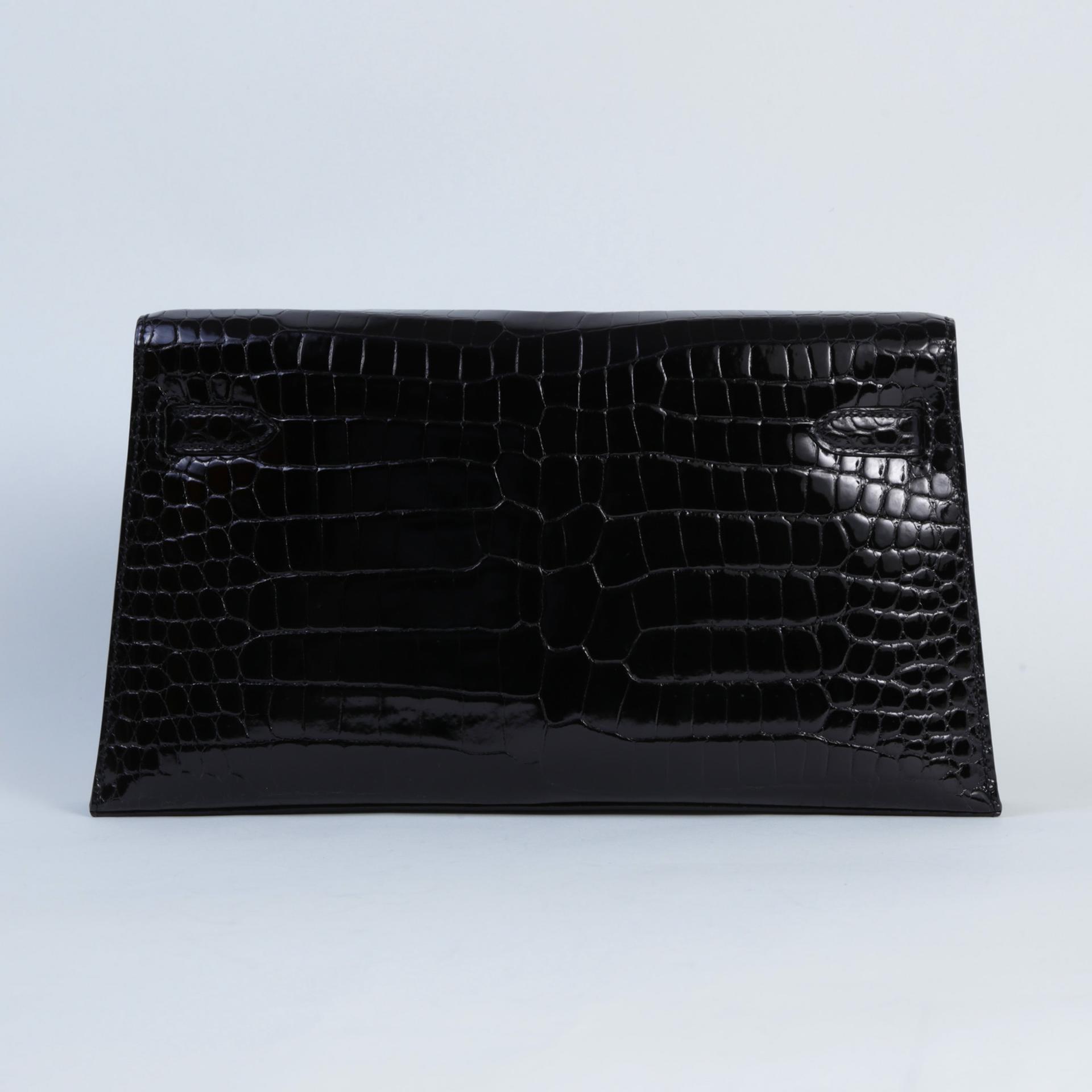 Excellent ( Rank SA ) HERMÈS Kelly Elan Noir (89) Shiny Porosus Crocodile Palladium hardware W (2024) - 2