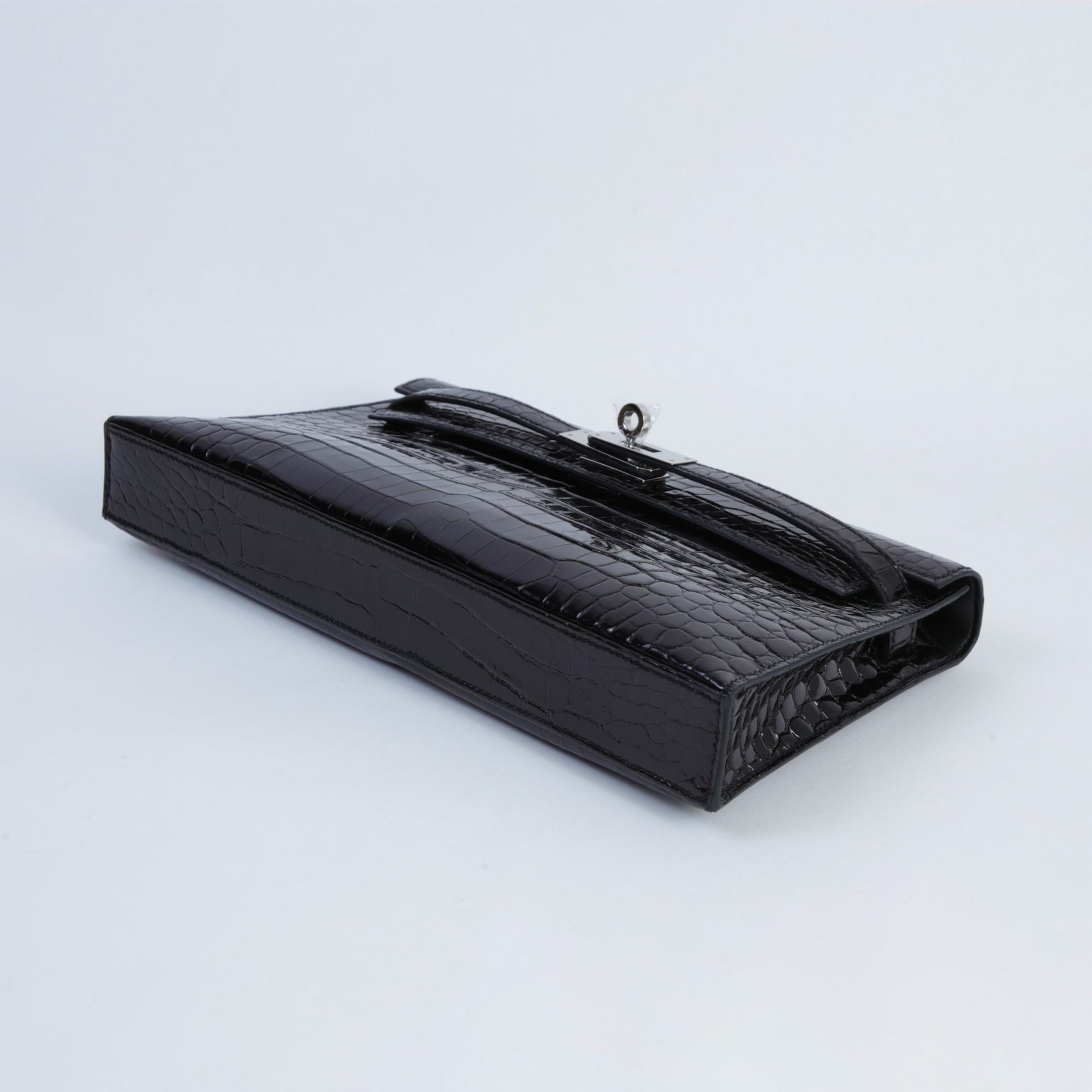 Excellent ( Rank SA ) HERMÈS Kelly Elan Noir (89) Shiny Porosus Crocodile Palladium hardware W (2024) - 4