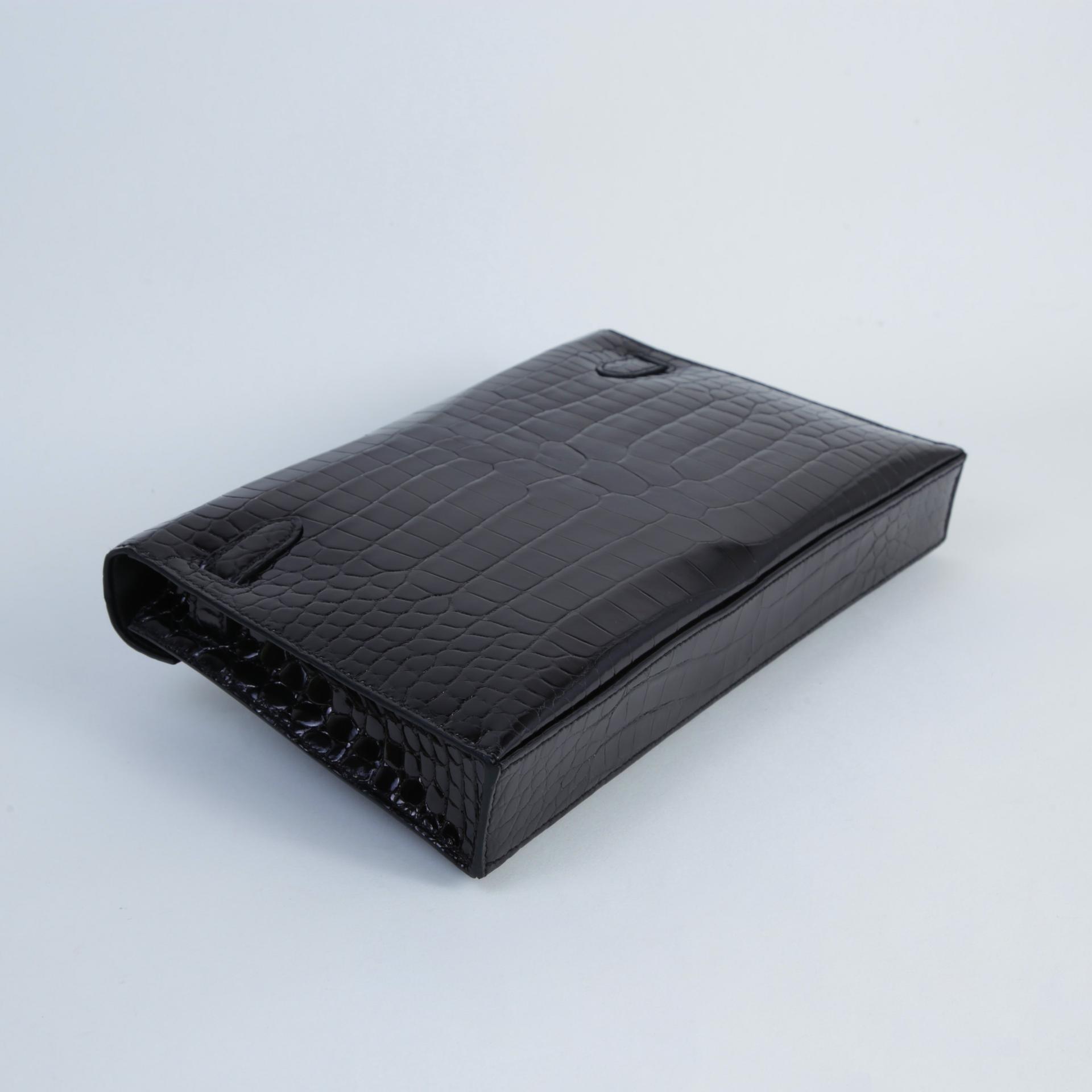 Excellent ( Rank SA ) HERMÈS Kelly Elan Noir (89) Shiny Porosus Crocodile Palladium hardware W (2024) - 5
