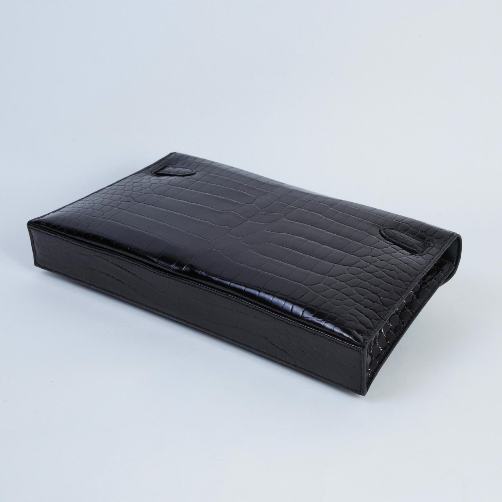 Excellent ( Rank SA ) HERMÈS Kelly Elan Noir (89) Shiny Porosus Crocodile Palladium hardware W (2024) - 6