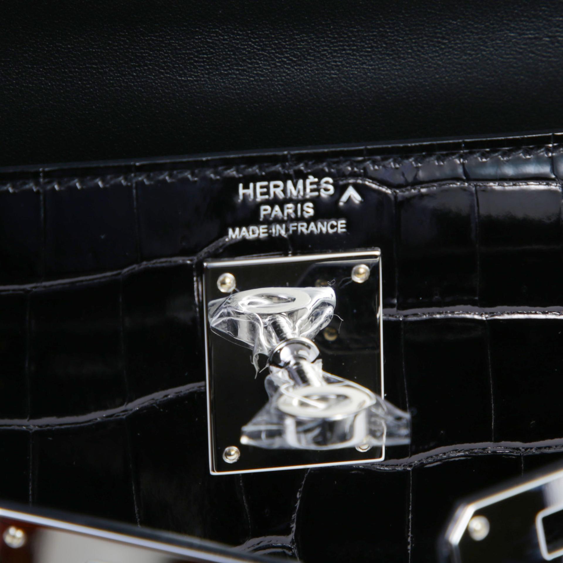 Excellent ( Rank SA ) HERMÈS Kelly Elan Noir (89) Shiny Porosus Crocodile Palladium hardware W (2024) - 8