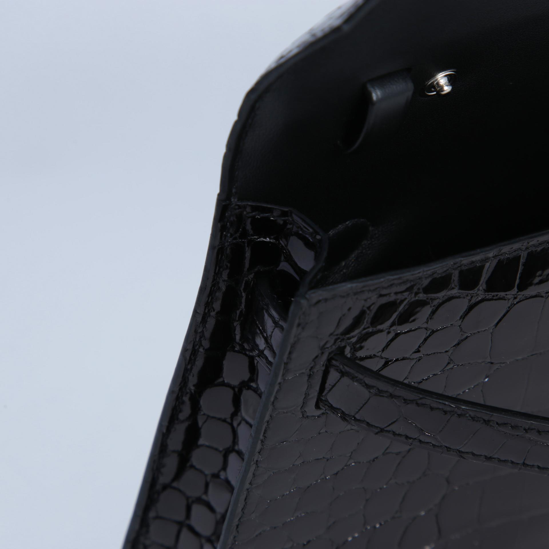 Excellent ( Rank SA ) HERMÈS Kelly Elan Noir (89) Shiny Porosus Crocodile Palladium hardware W (2024) - 11