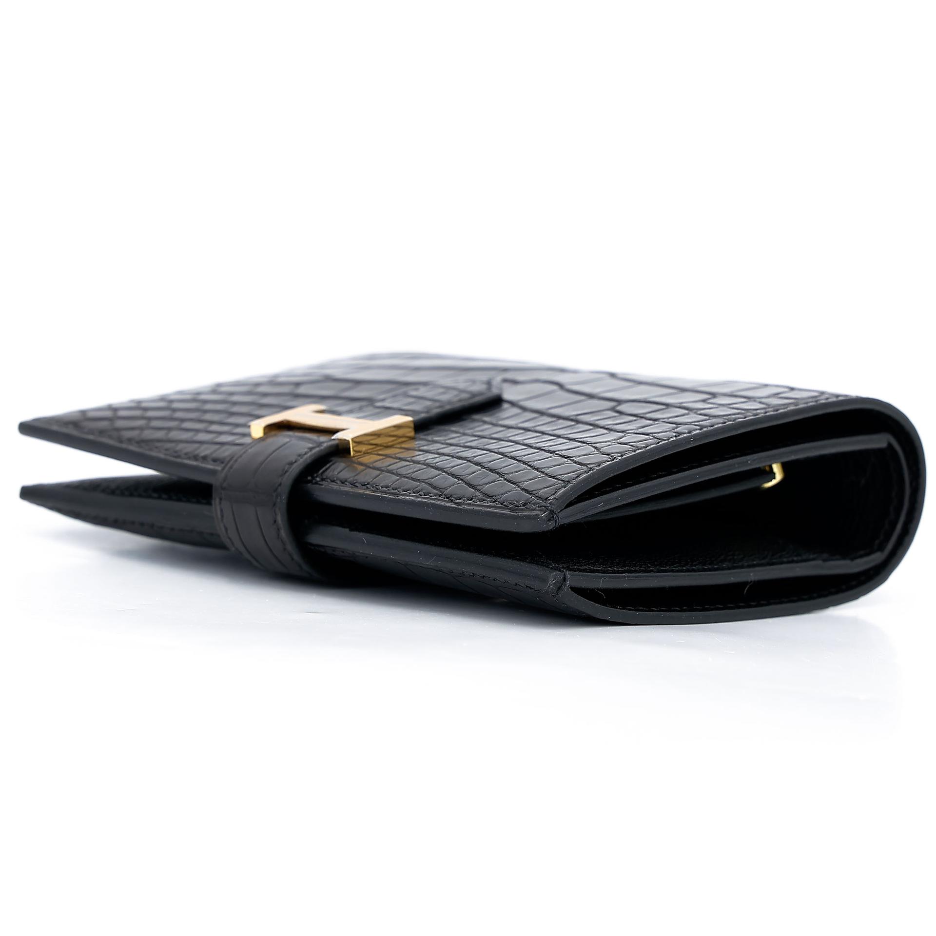 Brand New ( Rank N ) HERMÈS Bearn Compact wallet Noir (89) Matte Alligator Gold hardware Z (2021) - 4