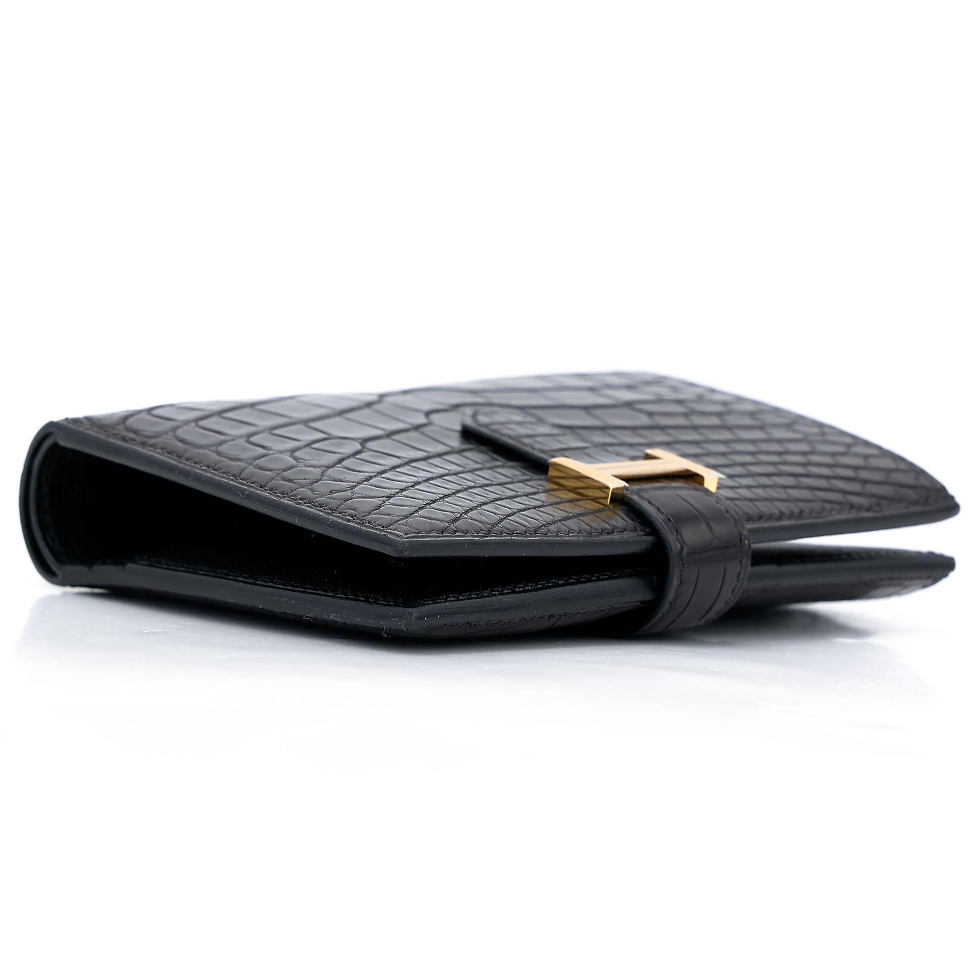 Brand New ( Rank N ) HERMÈS Bearn Compact wallet Noir (89) Matte Alligator Gold hardware Z (2021) - 5