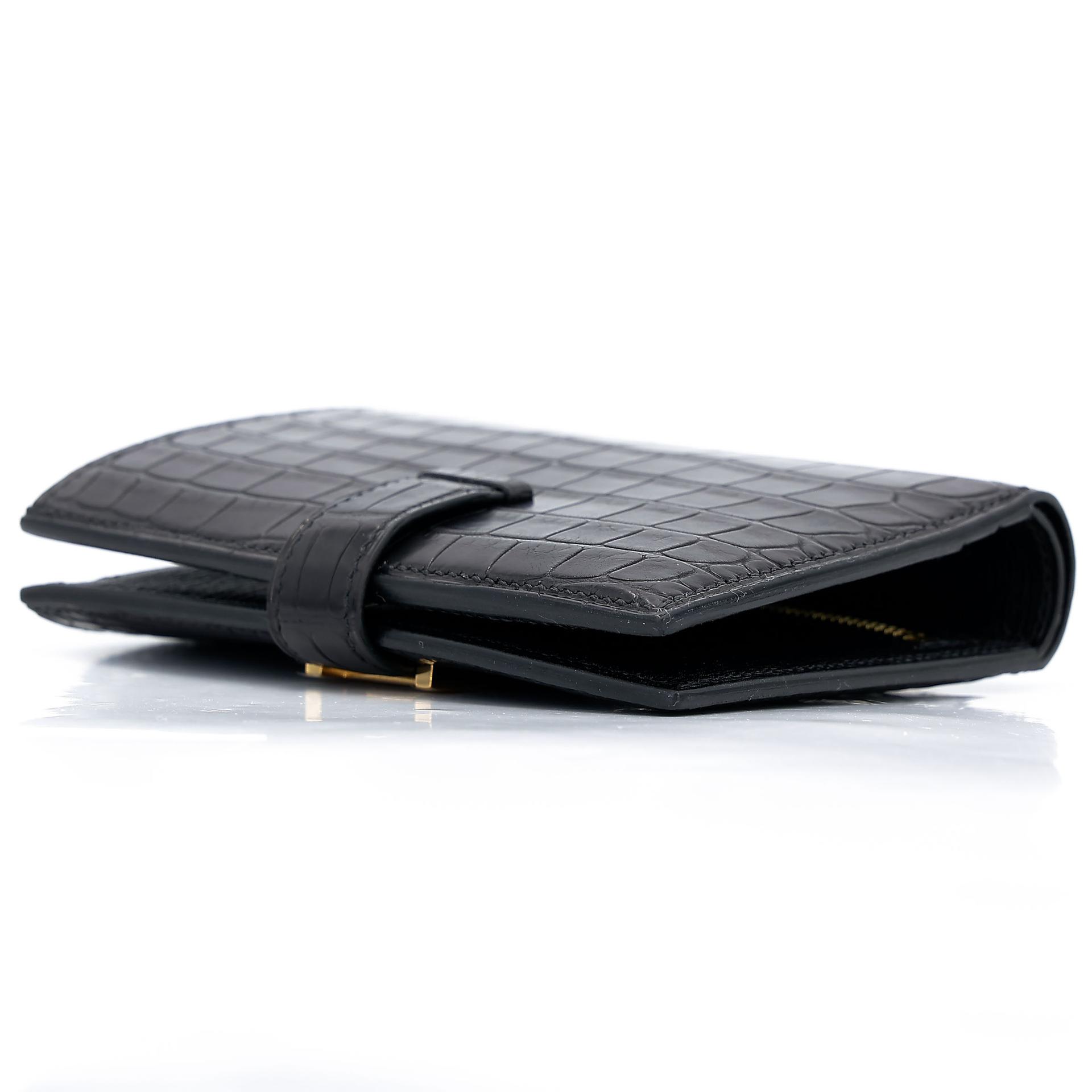Brand New ( Rank N ) HERMÈS Bearn Compact wallet Noir (89) Matte Alligator Gold hardware Z (2021) - 6