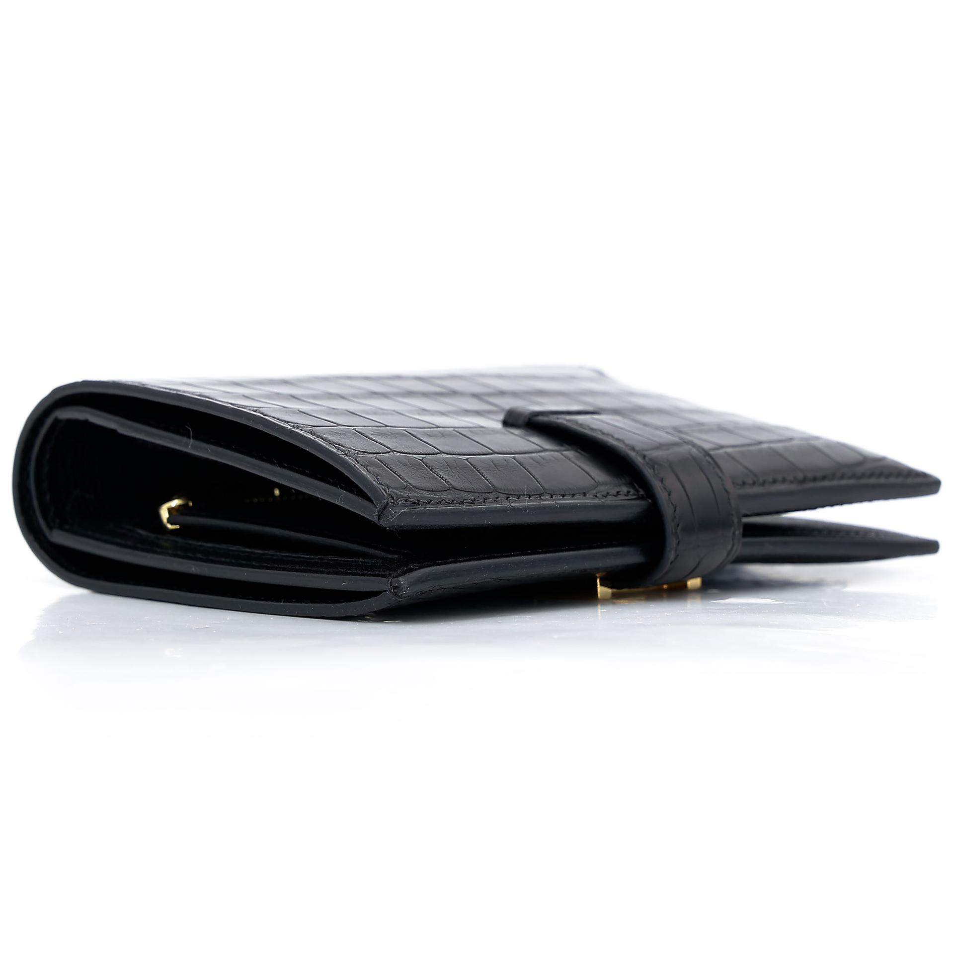 Brand New ( Rank N ) HERMÈS Bearn Compact wallet Noir (89) Matte Alligator Gold hardware Z (2021) - 7