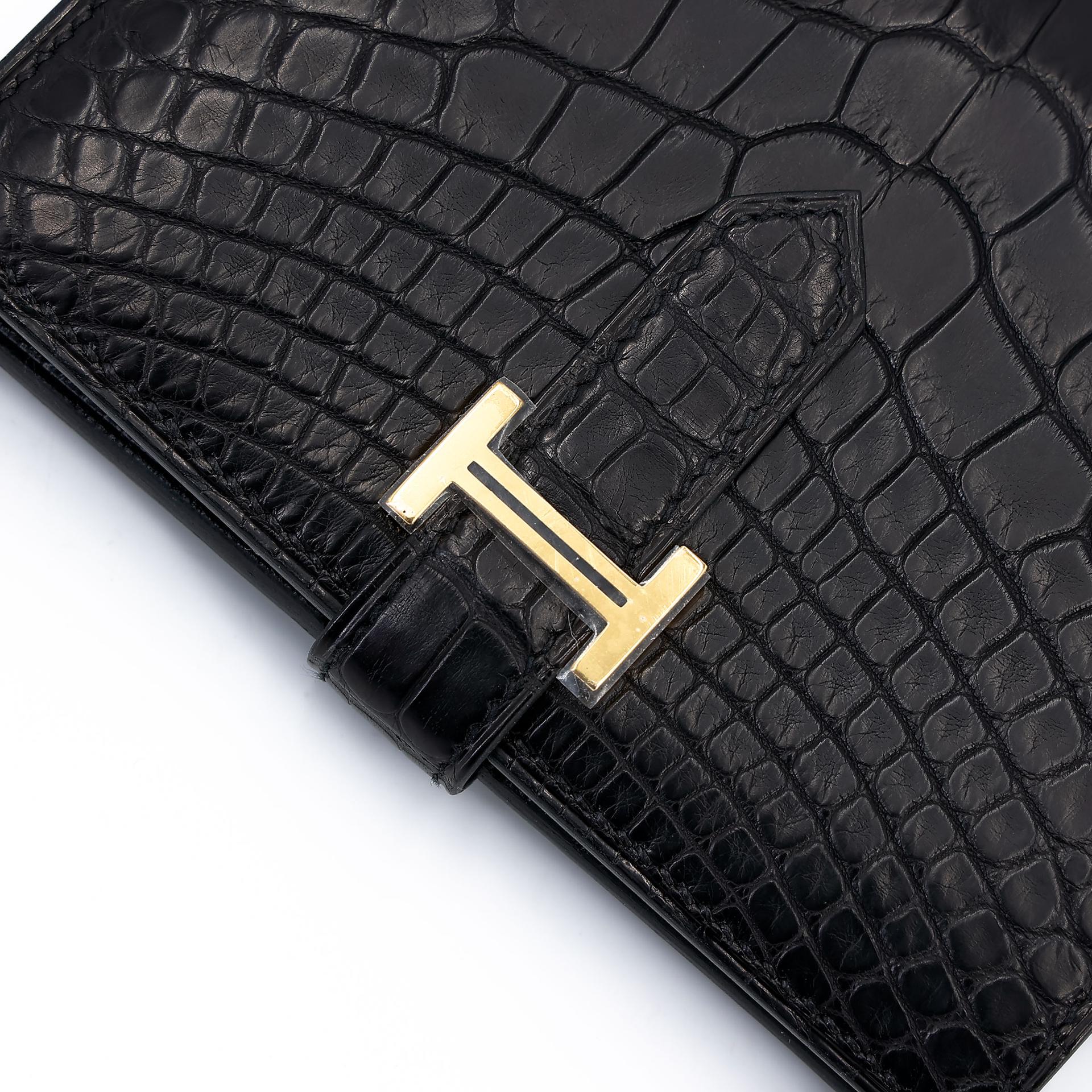 Brand New ( Rank N ) HERMÈS Bearn Compact wallet Noir (89) Matte Alligator Gold hardware Z (2021) - 8