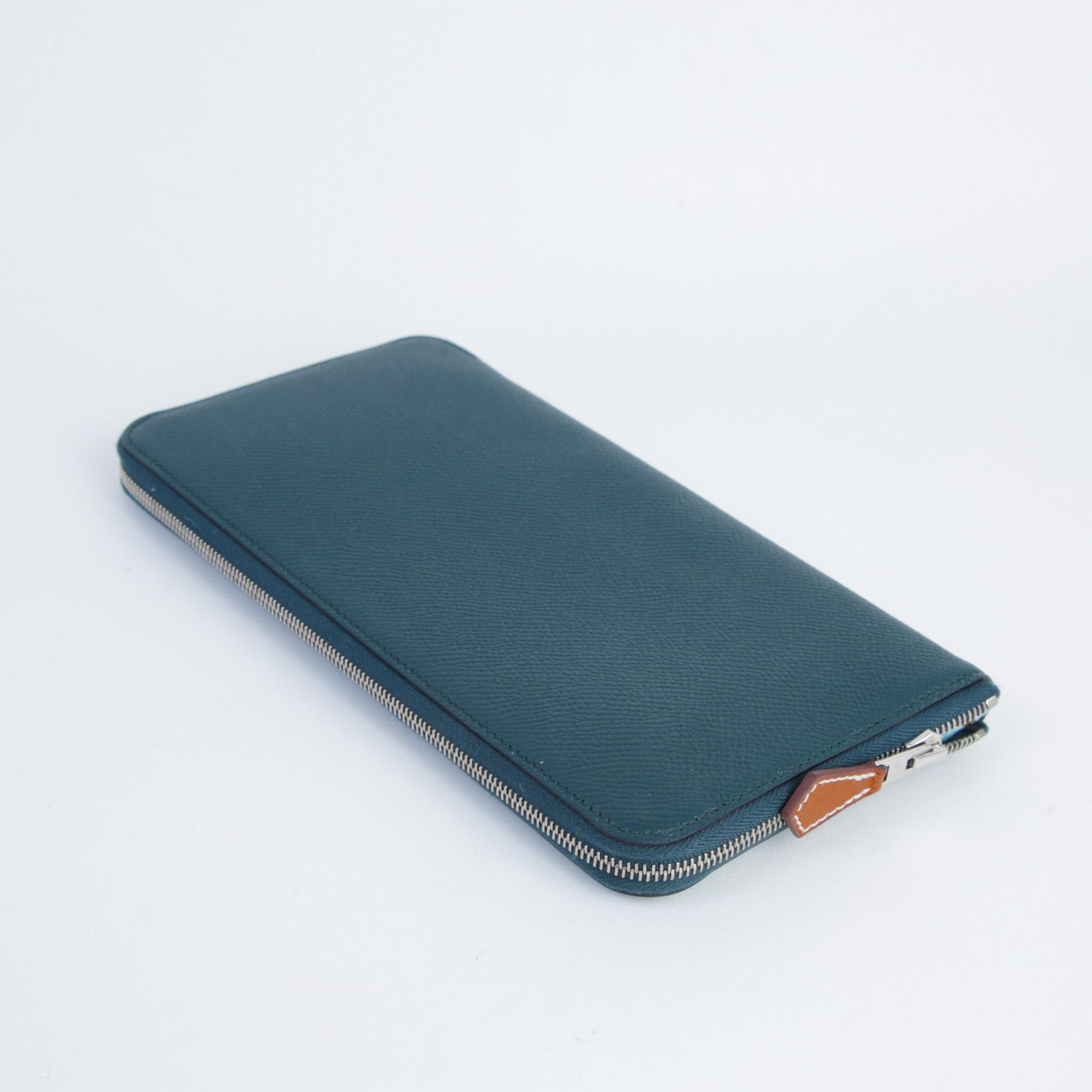 Excellent ( Rank SA ) HERMÈS Silk in Azap Long Wallet Vert Cypress (6O) Epsom Palladium hardware D (2019) - 6