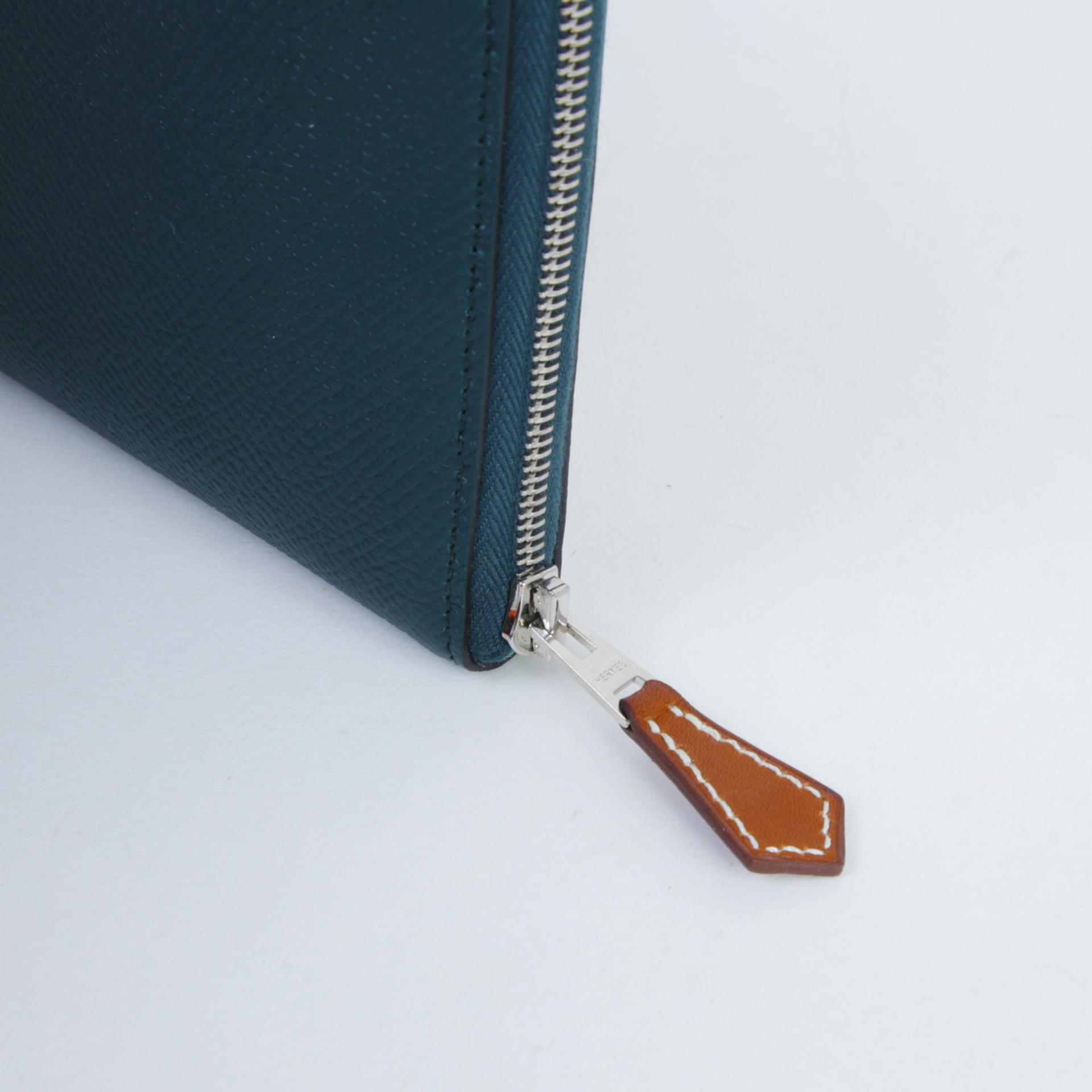 Excellent ( Rank SA ) HERMÈS Silk in Azap Long Wallet Vert Cypress (6O) Epsom Palladium hardware D (2019) - 7