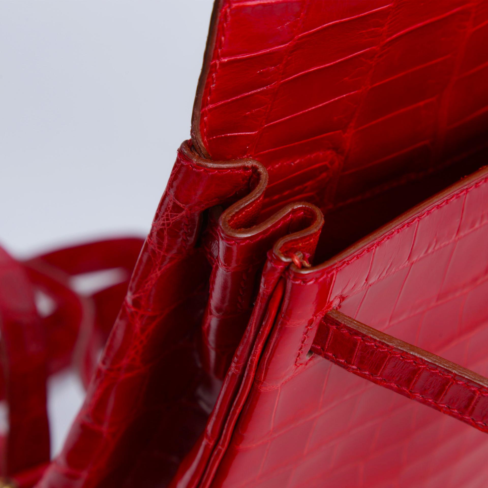 Good ( Rank AB) HERMÈS Kelly Ado PM Braise (95) Shiny Niloticus Crocodile Gold hardware Square A (1997) - 13