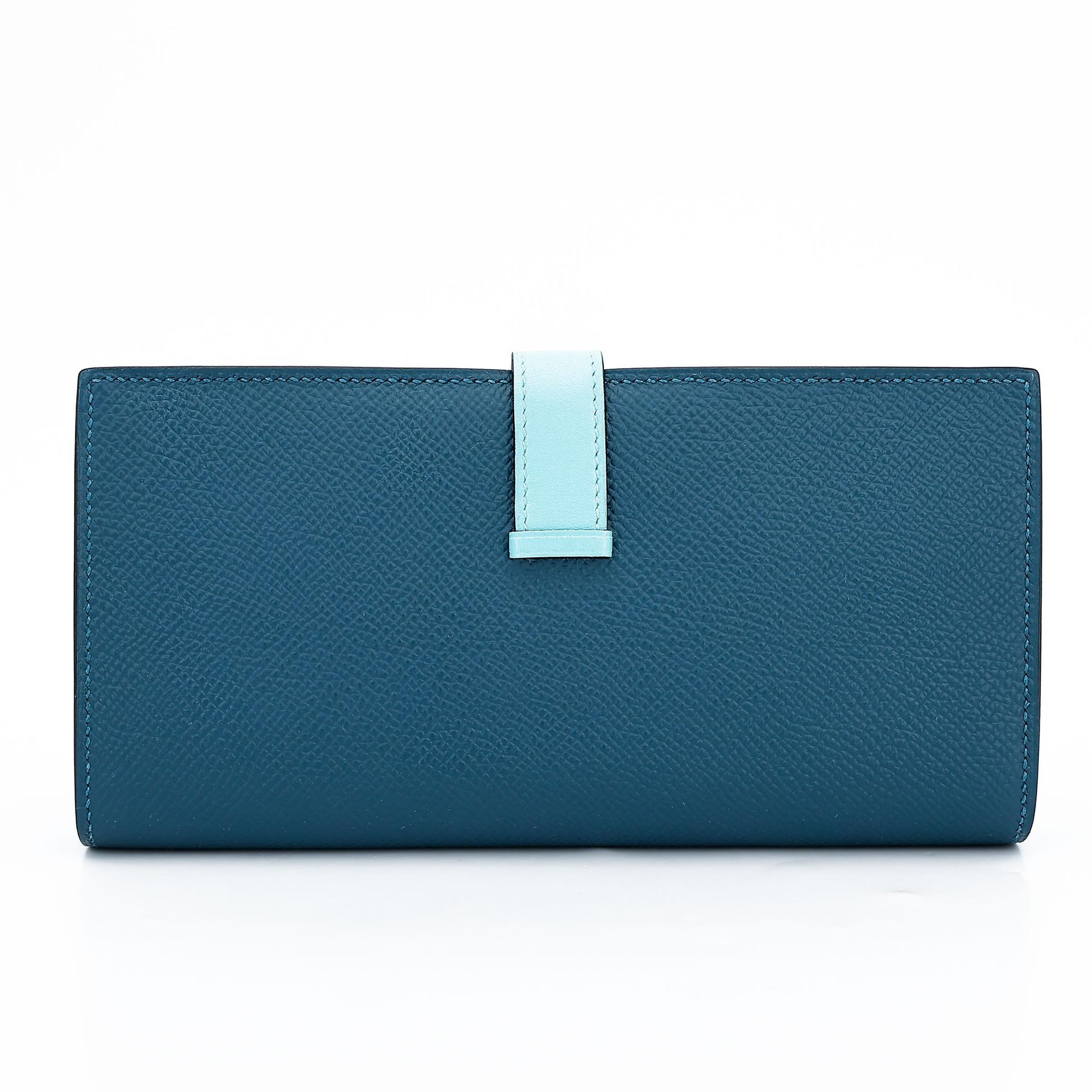 Very Good ( Rank A) HERMÈS Bearn Souffle wallet Colvert (1P) Bleu Atoll (3P) Epsom Tadelakt Palladium hardware X (2016) - 2