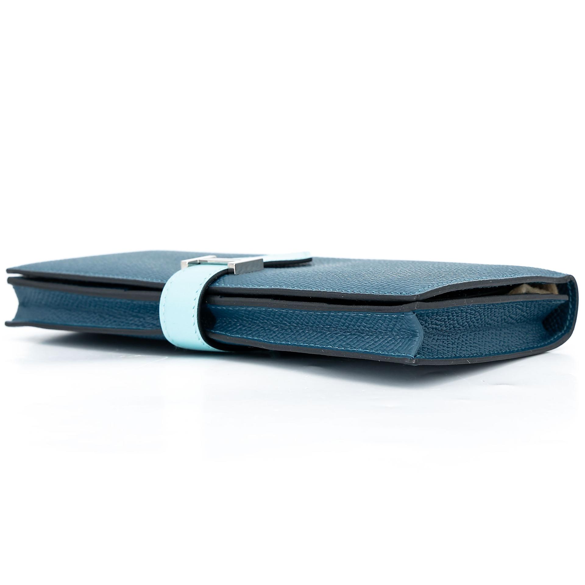 Very Good ( Rank A) HERMÈS Bearn Souffle wallet Colvert (1P) Bleu Atoll (3P) Epsom Tadelakt Palladium hardware X (2016) - 5