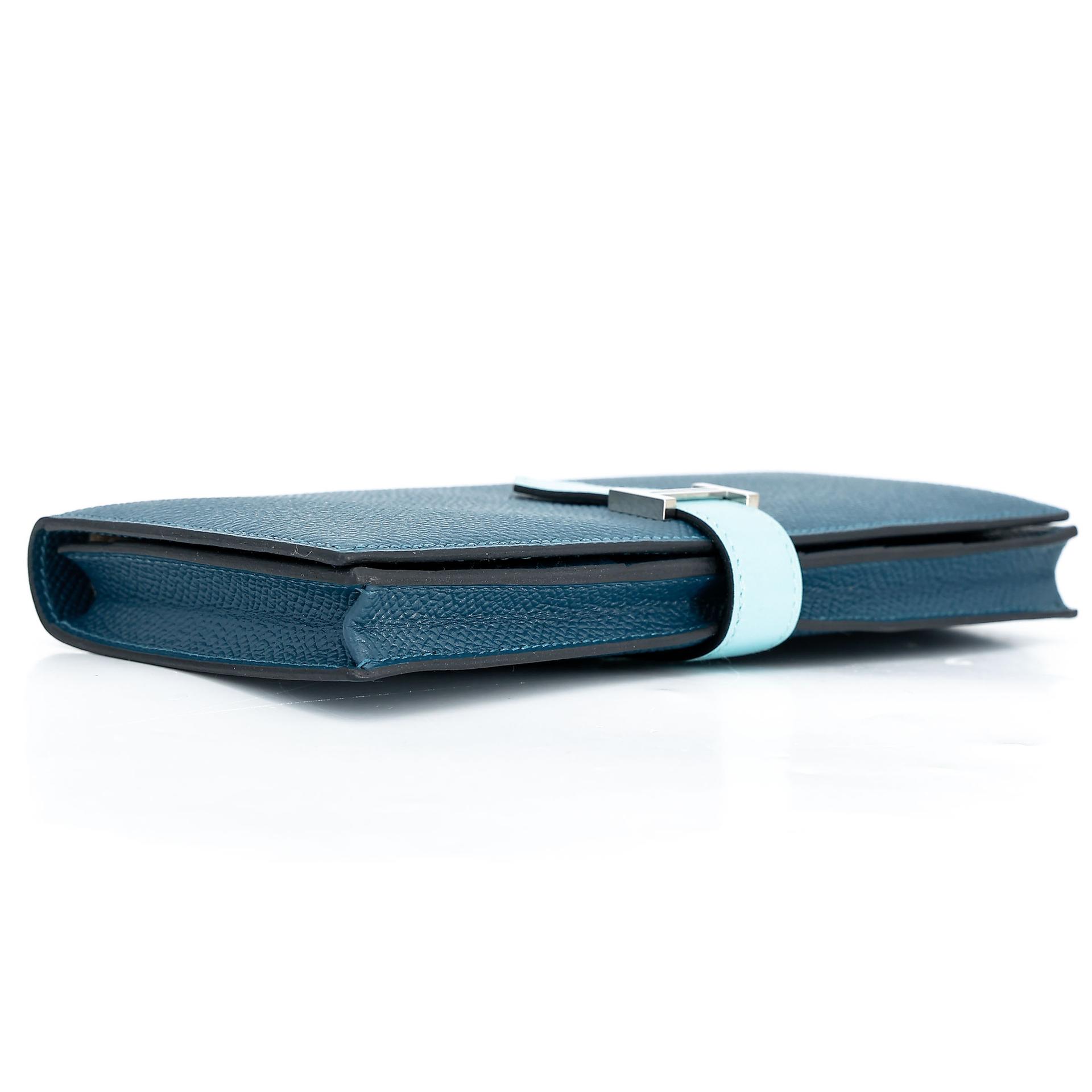 Very Good ( Rank A) HERMÈS Bearn Souffle wallet Colvert (1P) Bleu Atoll (3P) Epsom Tadelakt Palladium hardware X (2016) - 6