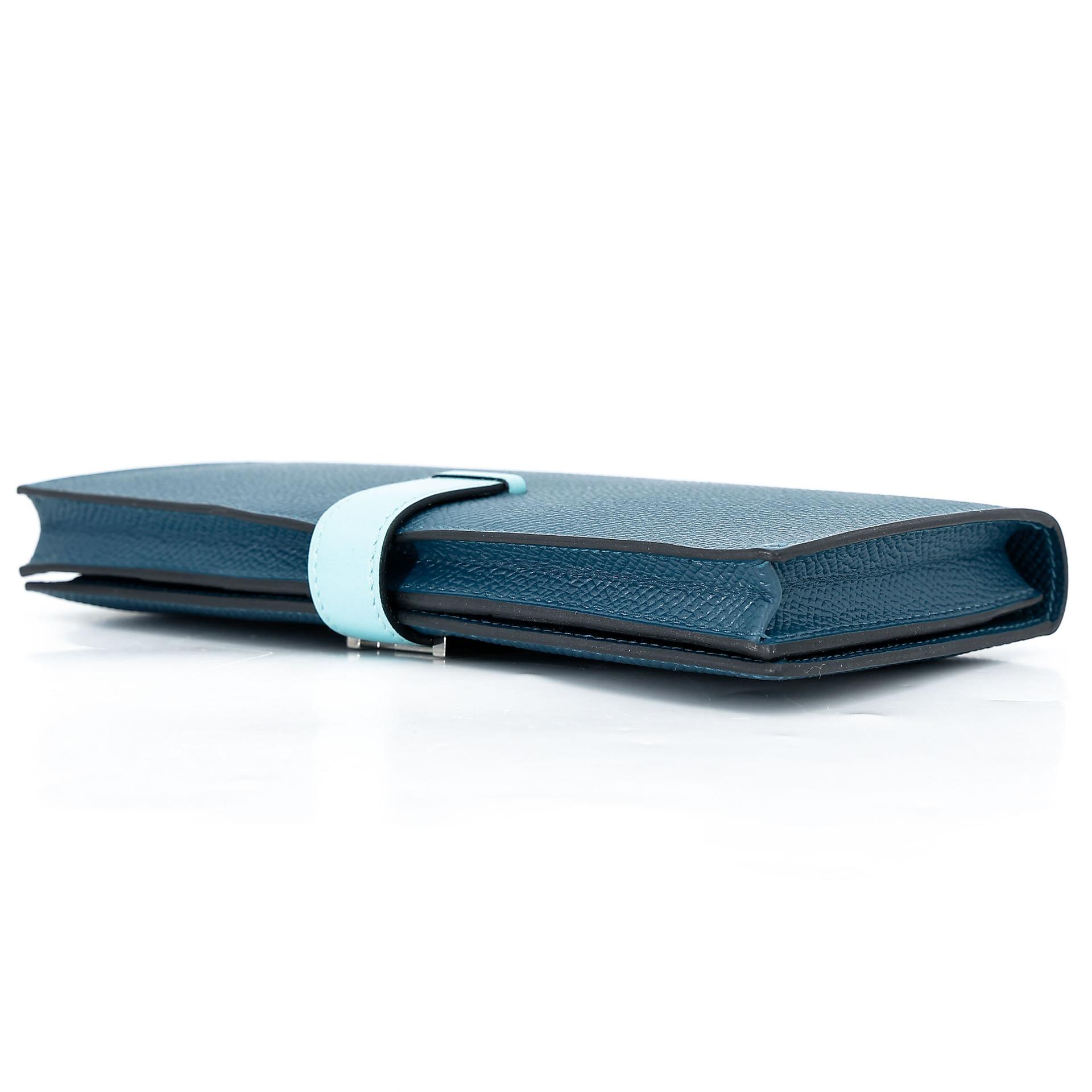 Very Good ( Rank A) HERMÈS Bearn Souffle wallet Colvert (1P) Bleu Atoll (3P) Epsom Tadelakt Palladium hardware X (2016) - 7