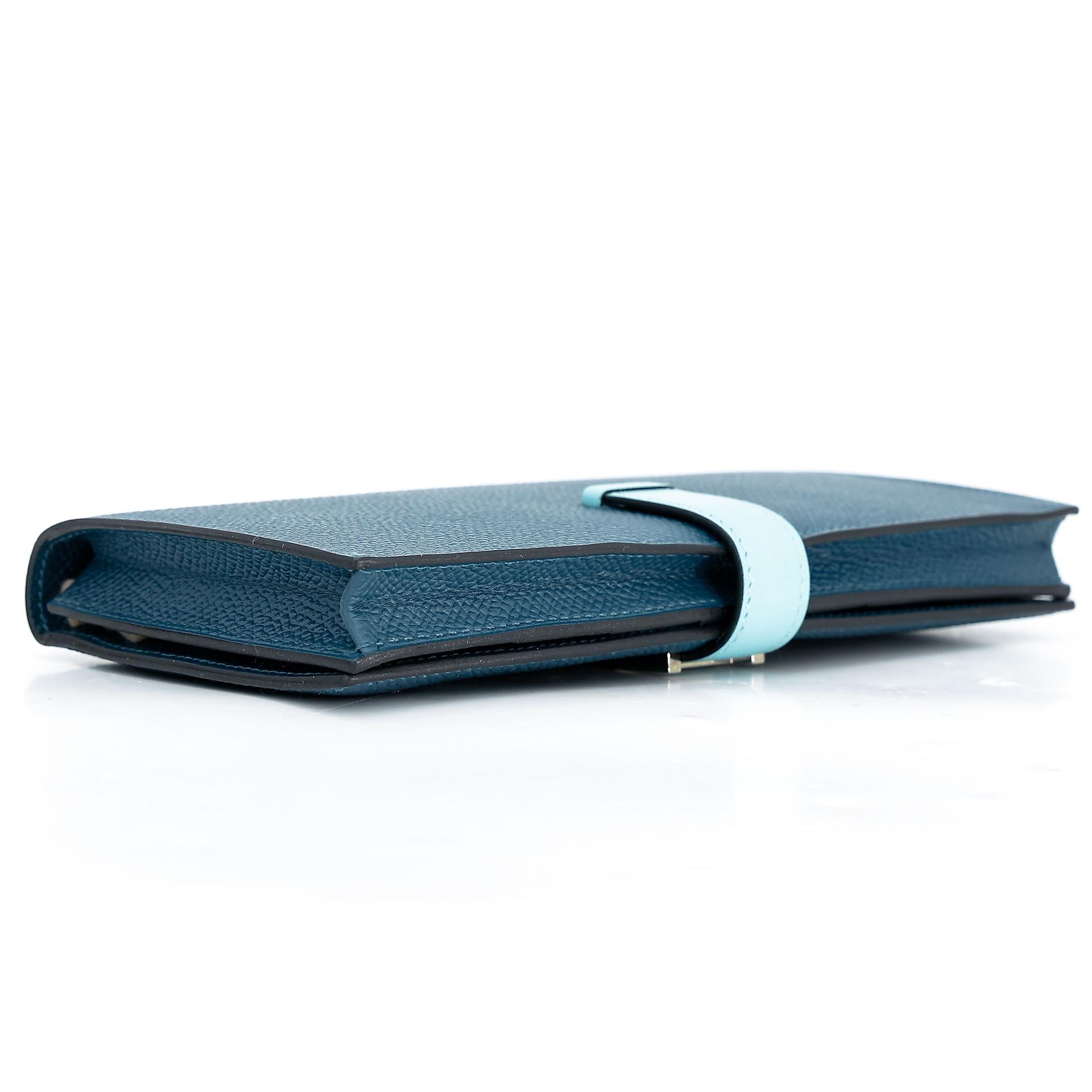 Very Good ( Rank A) HERMÈS Bearn Souffle wallet Colvert (1P) Bleu Atoll (3P) Epsom Tadelakt Palladium hardware X (2016) - 8