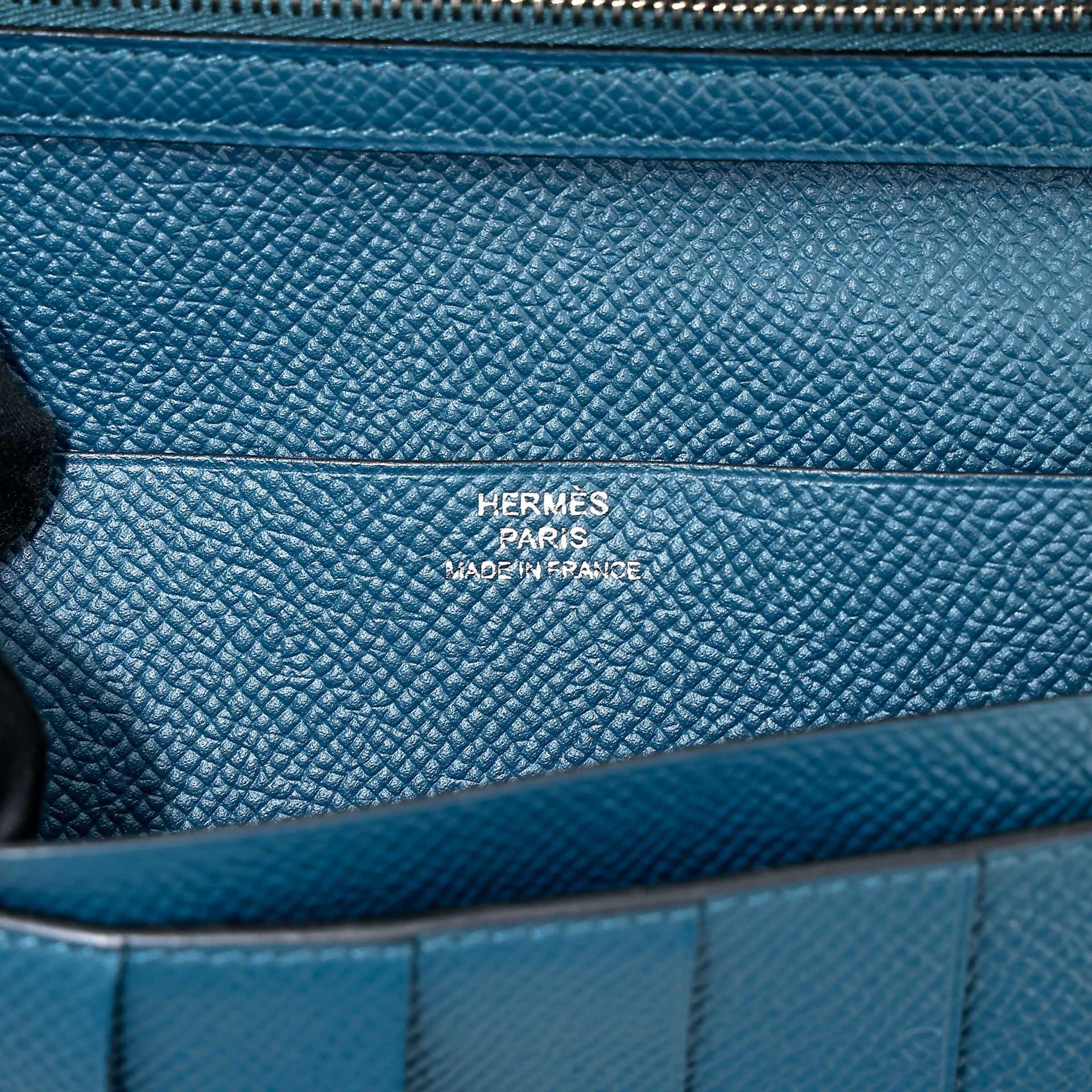 Very Good ( Rank A) HERMÈS Bearn Souffle wallet Colvert (1P) Bleu Atoll (3P) Epsom Tadelakt Palladium hardware X (2016) - 13