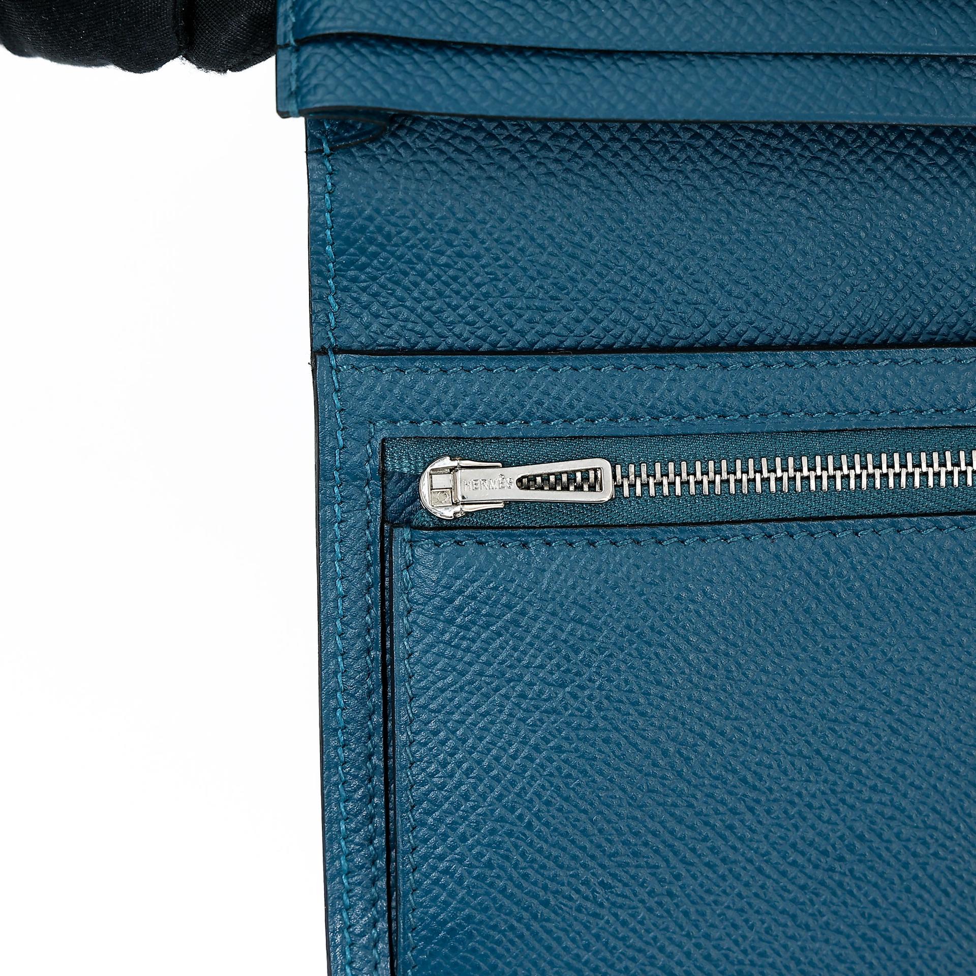 Very Good ( Rank A) HERMÈS Bearn Souffle wallet Colvert (1P) Bleu Atoll (3P) Epsom Tadelakt Palladium hardware X (2016) - 21