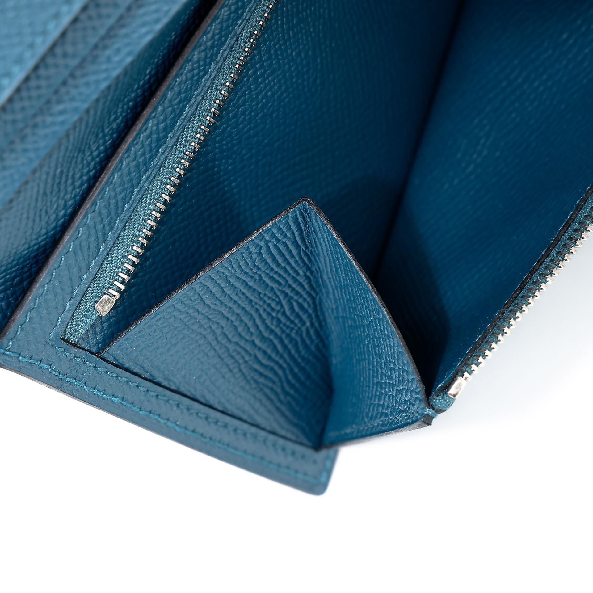 Very Good ( Rank A) HERMÈS Bearn Souffle wallet Colvert (1P) Bleu Atoll (3P) Epsom Tadelakt Palladium hardware X (2016) - 22