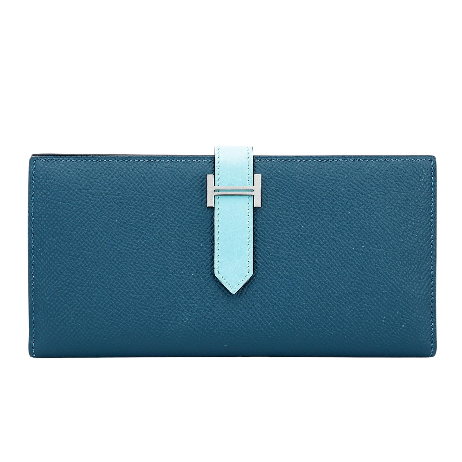 Very Good ( Rank A) HERMÈS Bearn Souffle wallet Colvert (1P) Bleu Atoll (3P) Epsom Tadelakt Palladium hardware X (2016) - 1