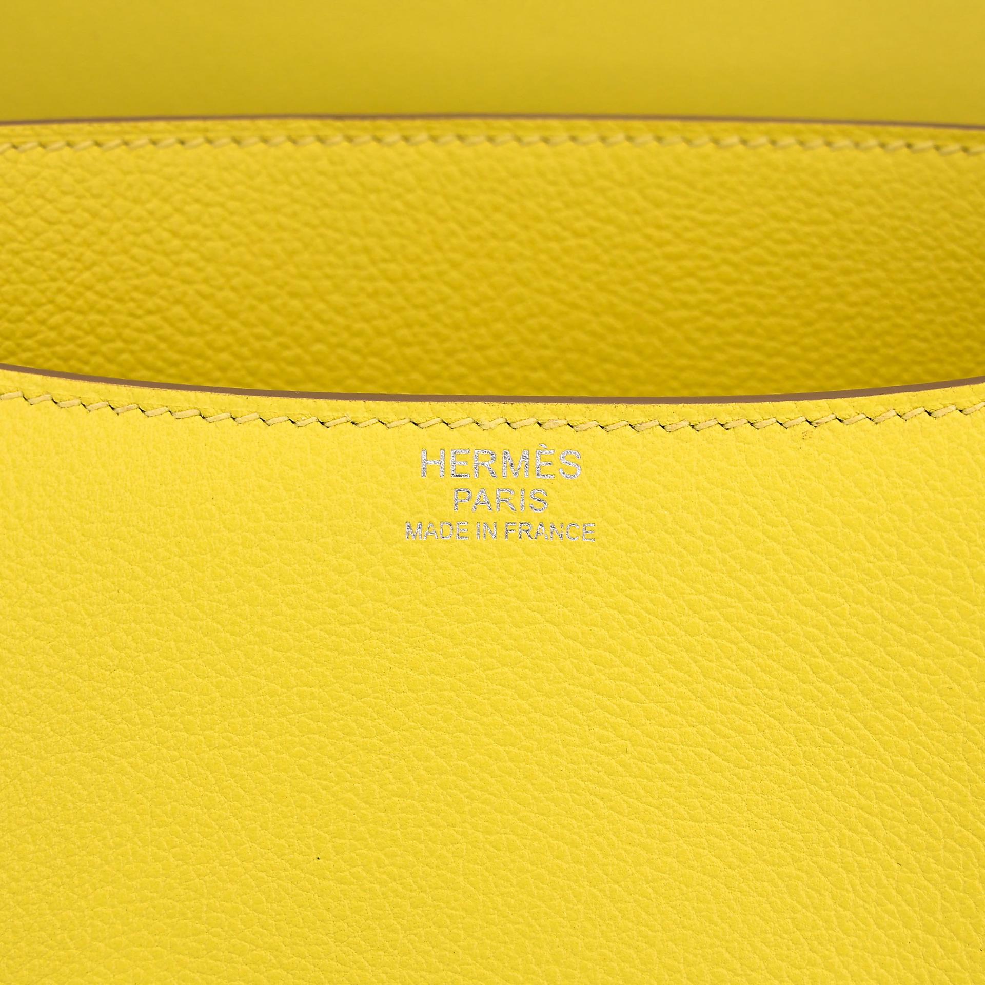 Unused ( Rank NS ) HERMÈS Constance 24 Lime (9R) Evercolor Palladium hardware D (2019) - 12