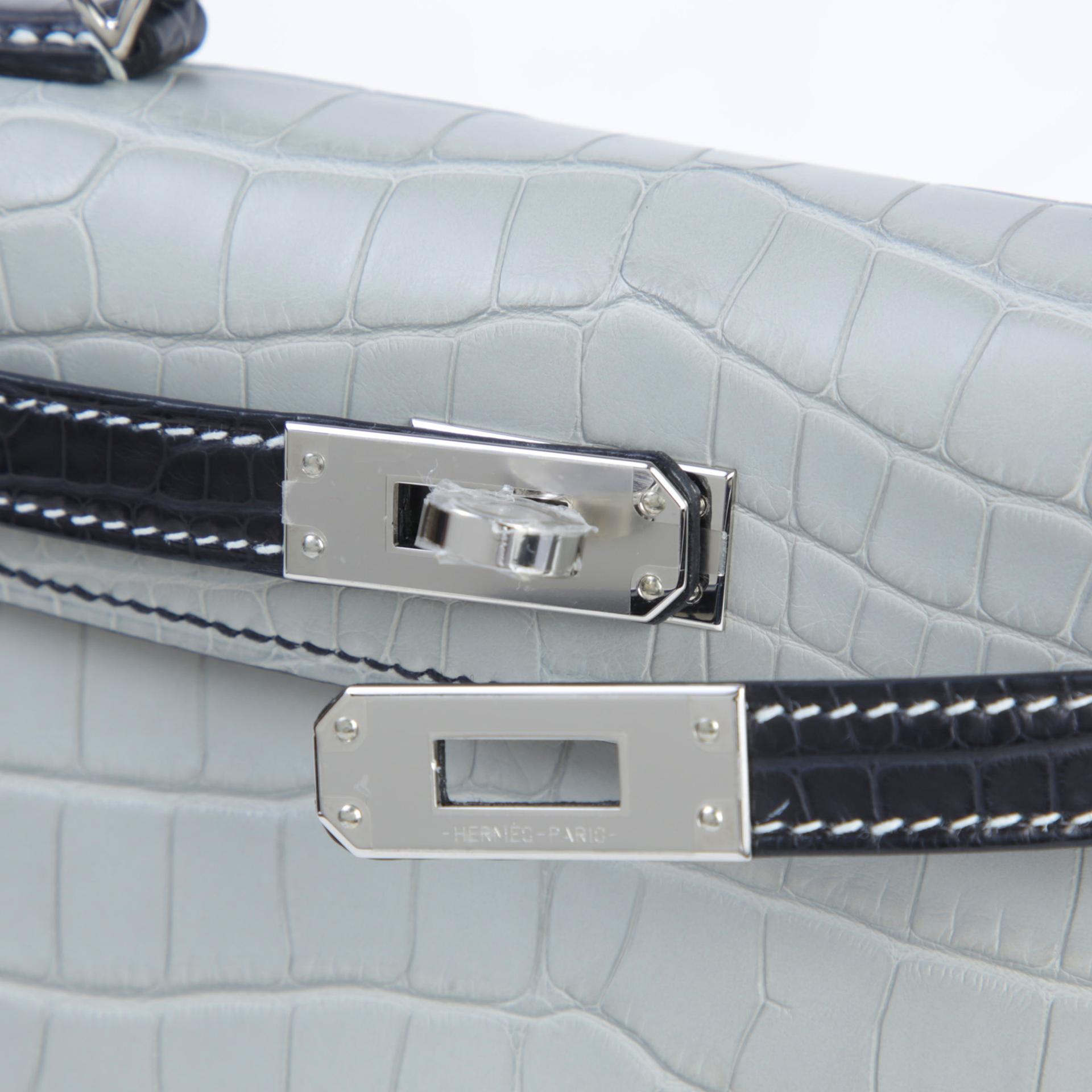 Unused ( Rank NS ) HERMÈS Special Order Mini Kelly II Noir (89) Gris Perle (80) Matte Alligator Palladium hardware W (2024) - 7