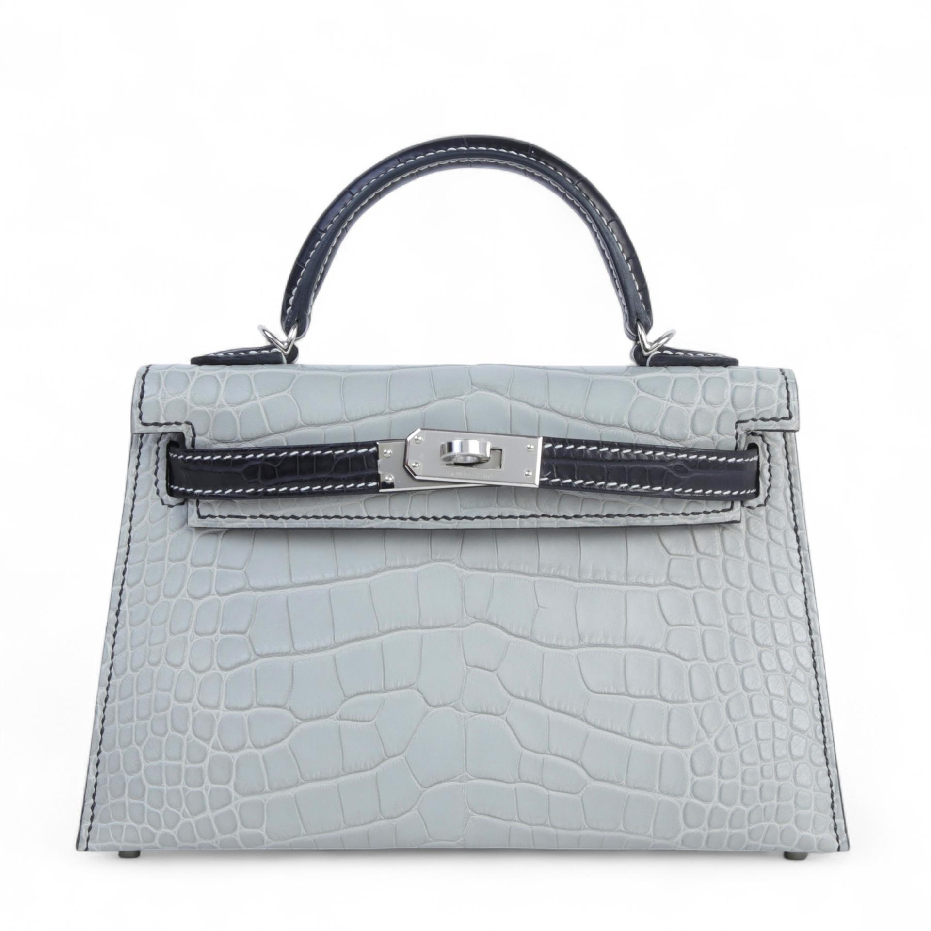 Unused ( Rank NS ) HERMÈS Special Order Mini Kelly II Noir (89) Gris Perle (80) Matte Alligator Palladium hardware W (2024) - 1