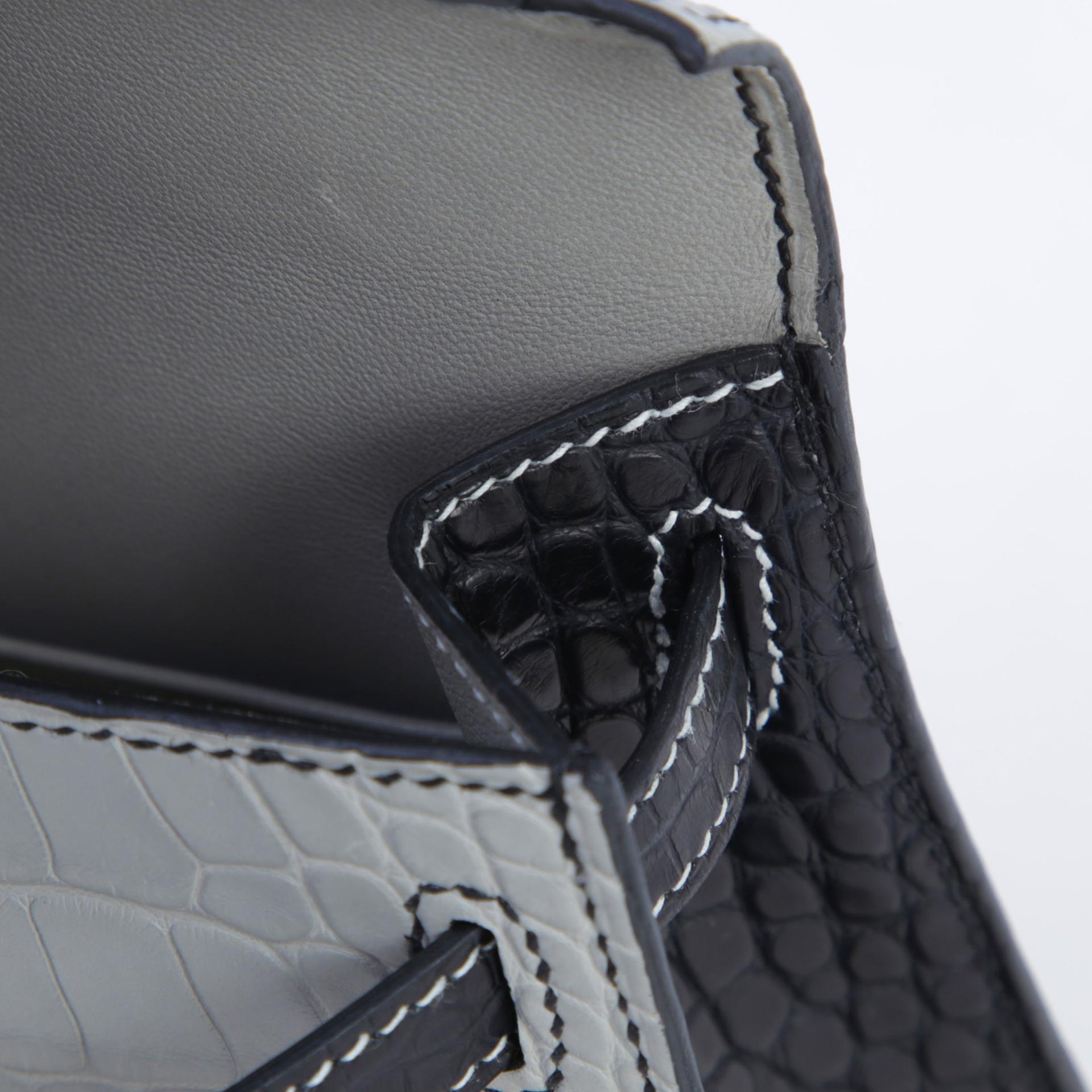 Unused ( Rank NS ) HERMÈS Special Order Mini Kelly II Noir (89) Gris Perle (80) Matte Alligator Palladium hardware W (2024) - 10