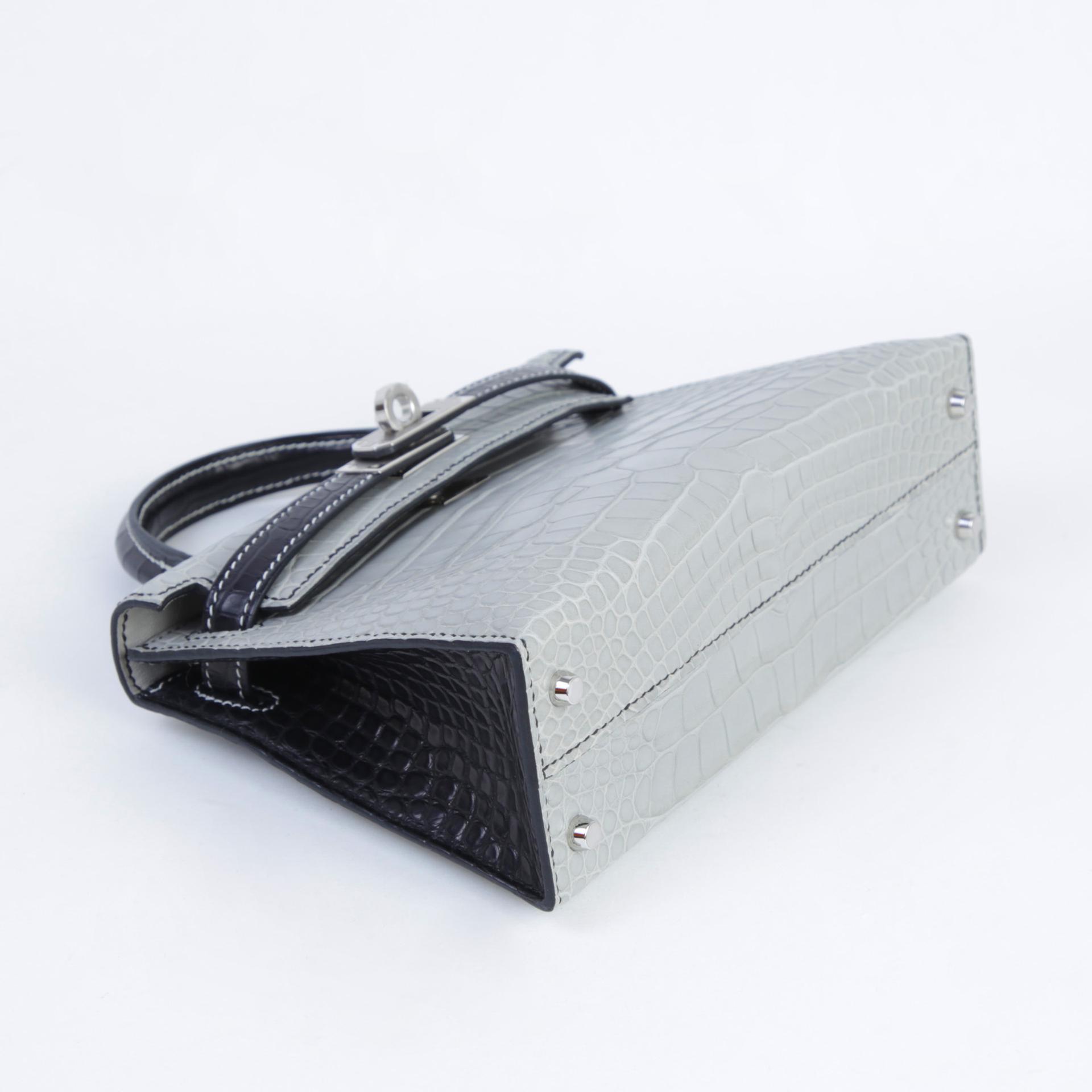 Unused ( Rank NS ) HERMÈS Special Order Mini Kelly II Noir (89) Gris Perle (80) Matte Alligator Palladium hardware W (2024) - 3