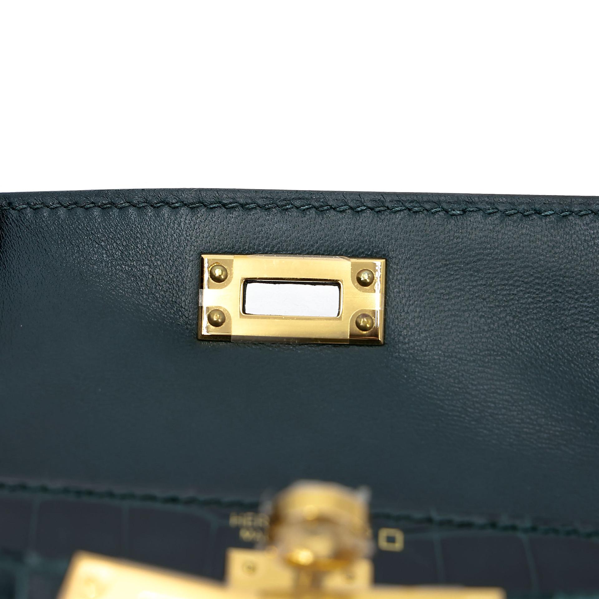 Unused ( Rank NS ) HERMÈS Mini Kelly II Vert Cypress (6O) Shiny Alligator Gold hardware U (2022) - 16